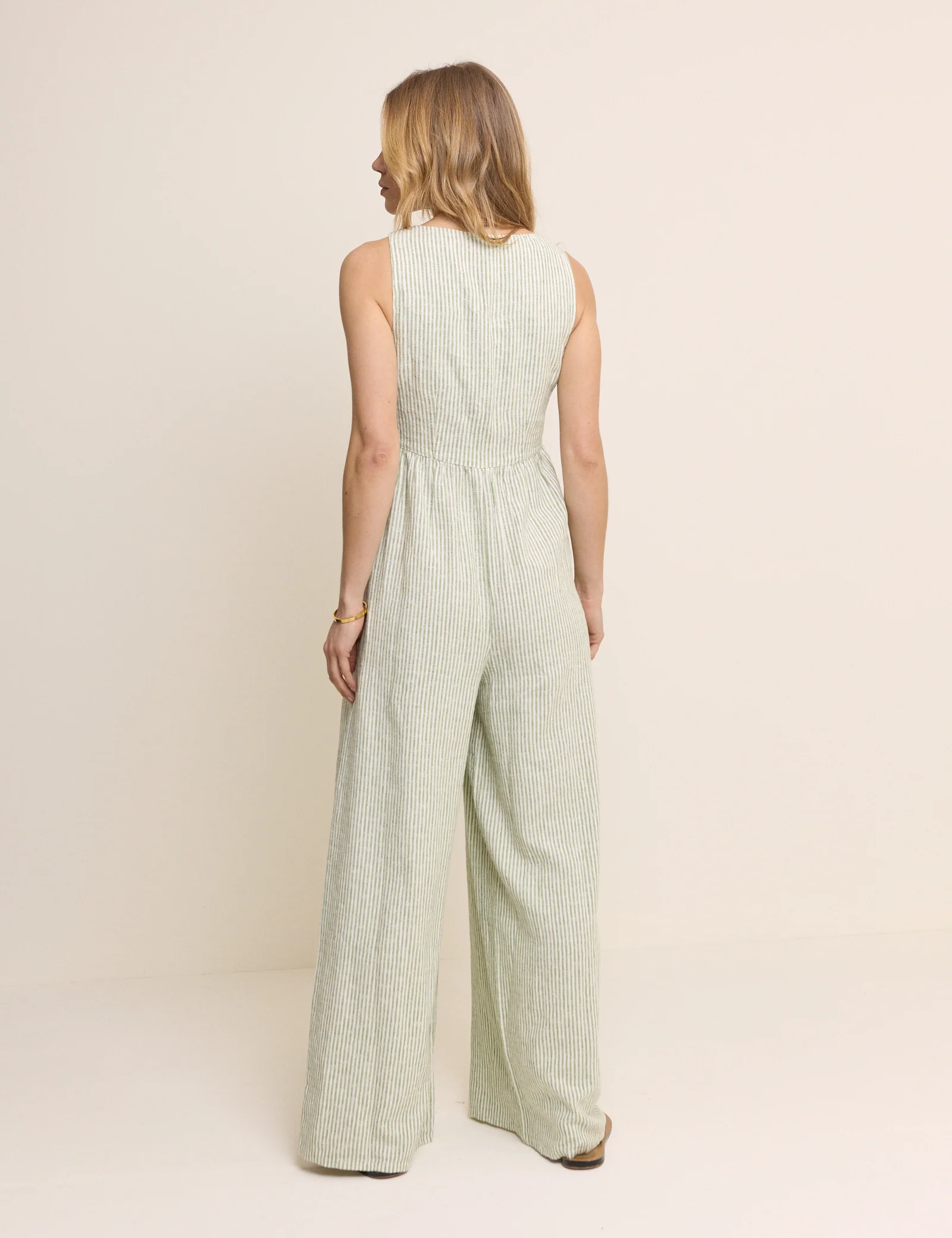 Green Pinstriped Linen-Blend Cora Jumpsuit - Image 4