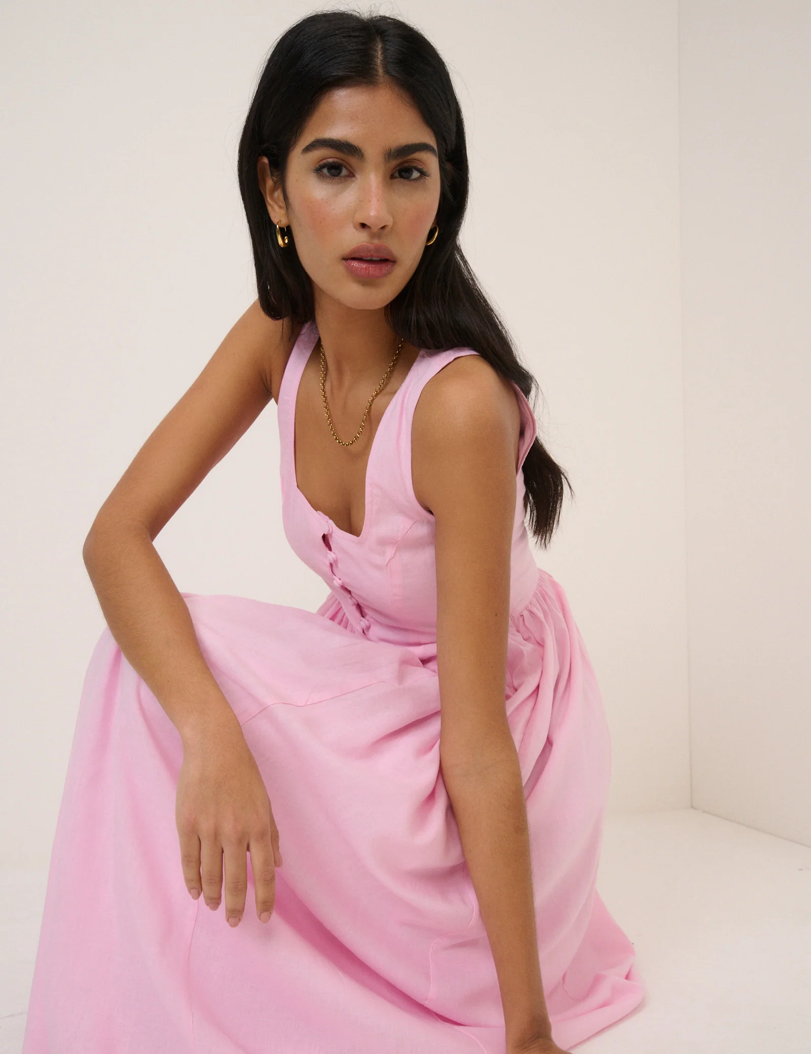 Pink Drop Waist Cora Midi Dress - Image 4