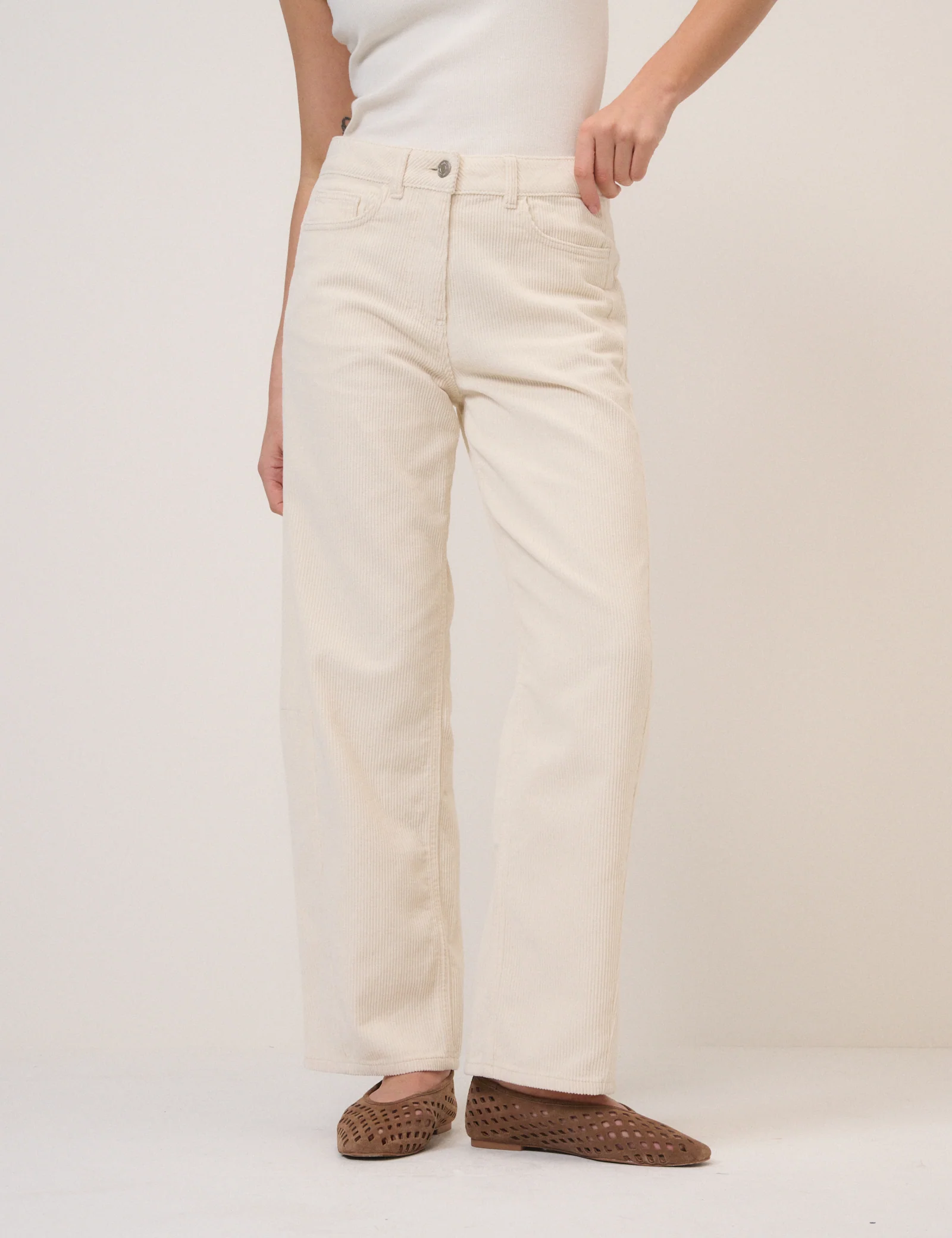 Cream Cord Bethnal Barrel Leg Jeans - Image 2