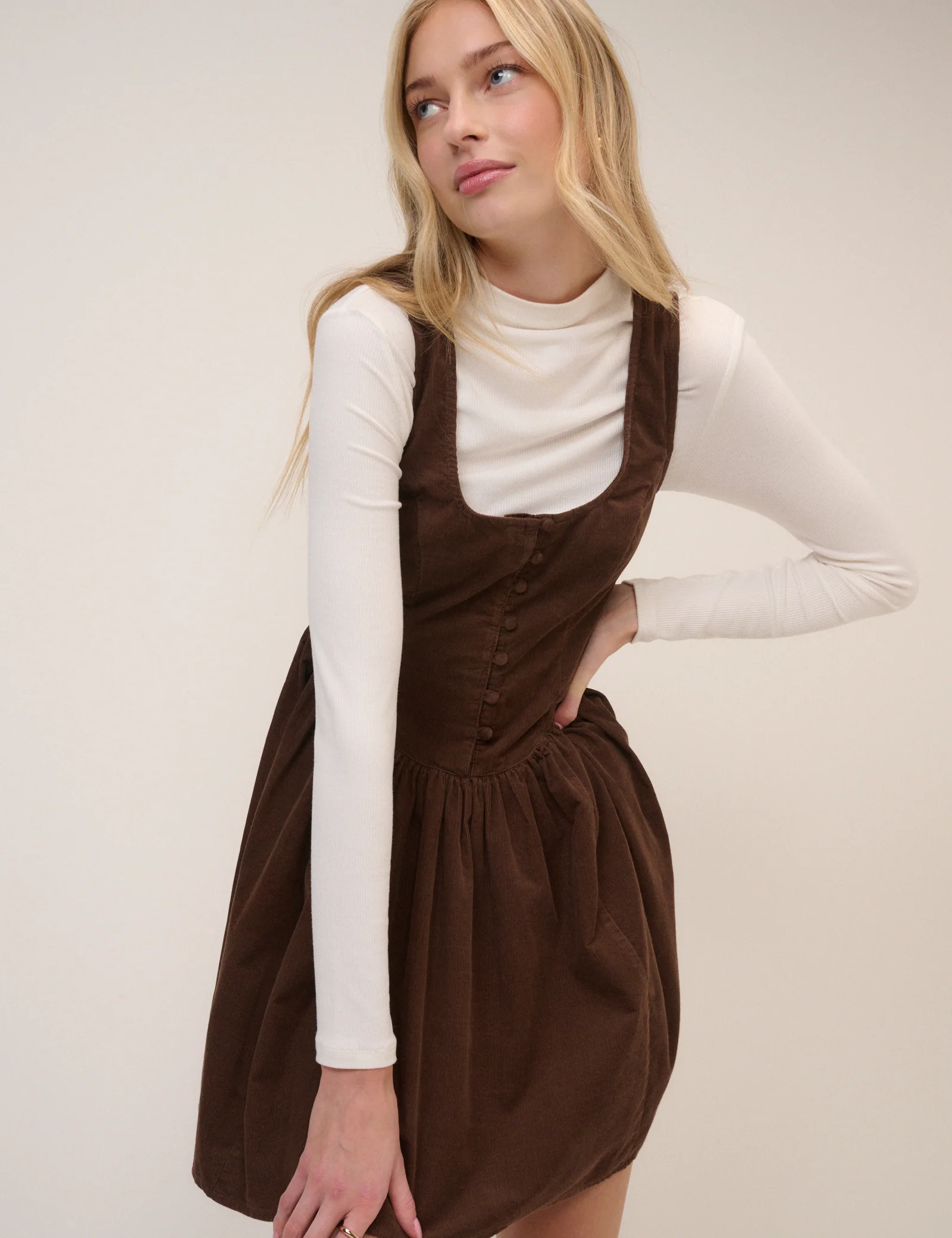 Brown Cord Cora Mini Pinafore Dress - Image 2