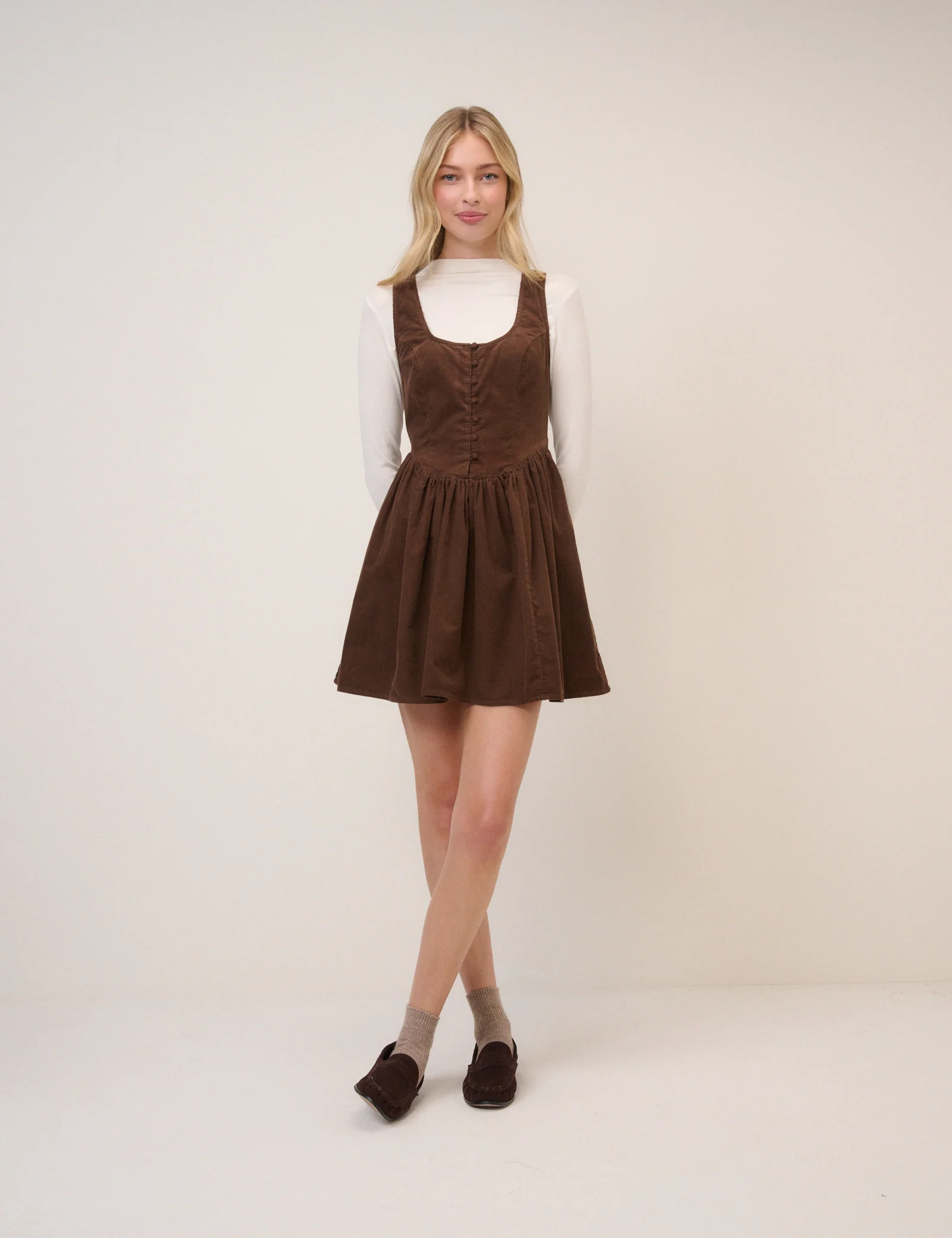 Brown Cord Cora Mini Pinafore Dress - Image 3