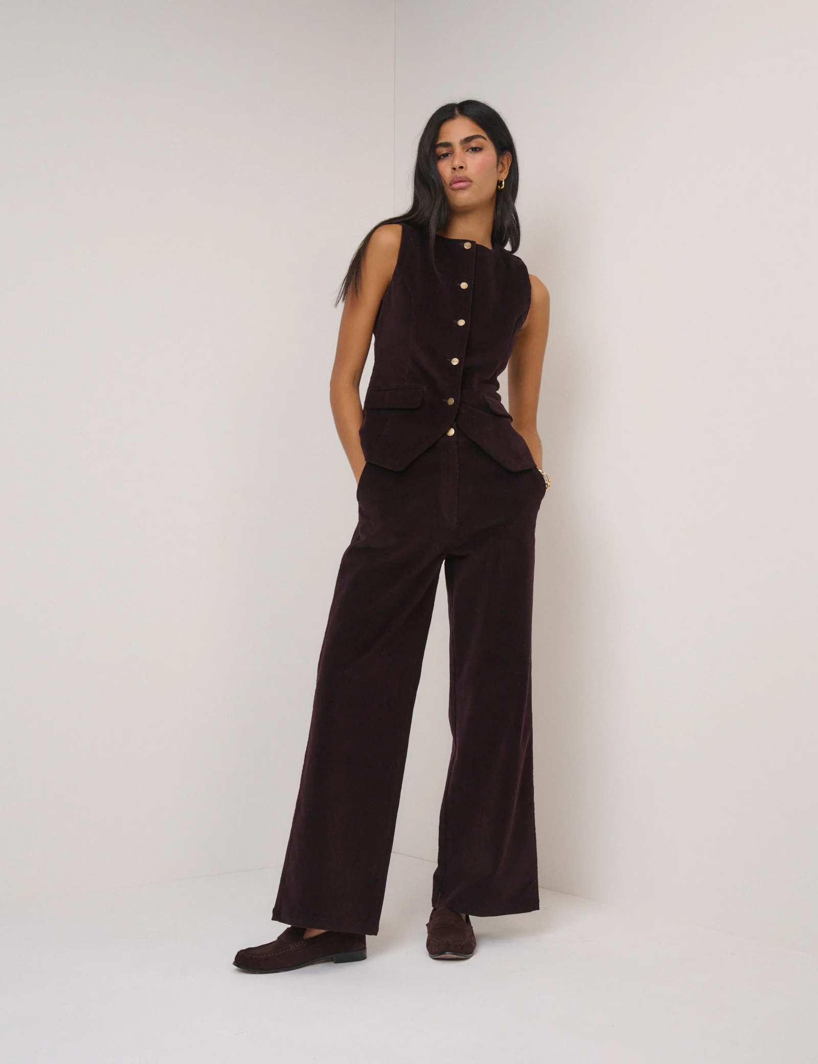 Black Cherry Cord Tailored Trousers - Image 2