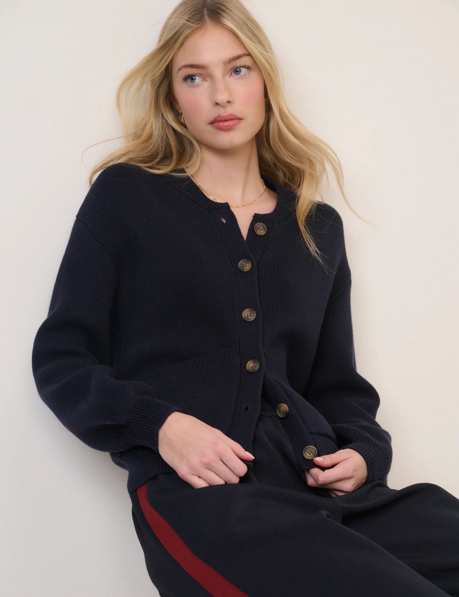 Navy Stitch Bomber Cardigan - Image 3
