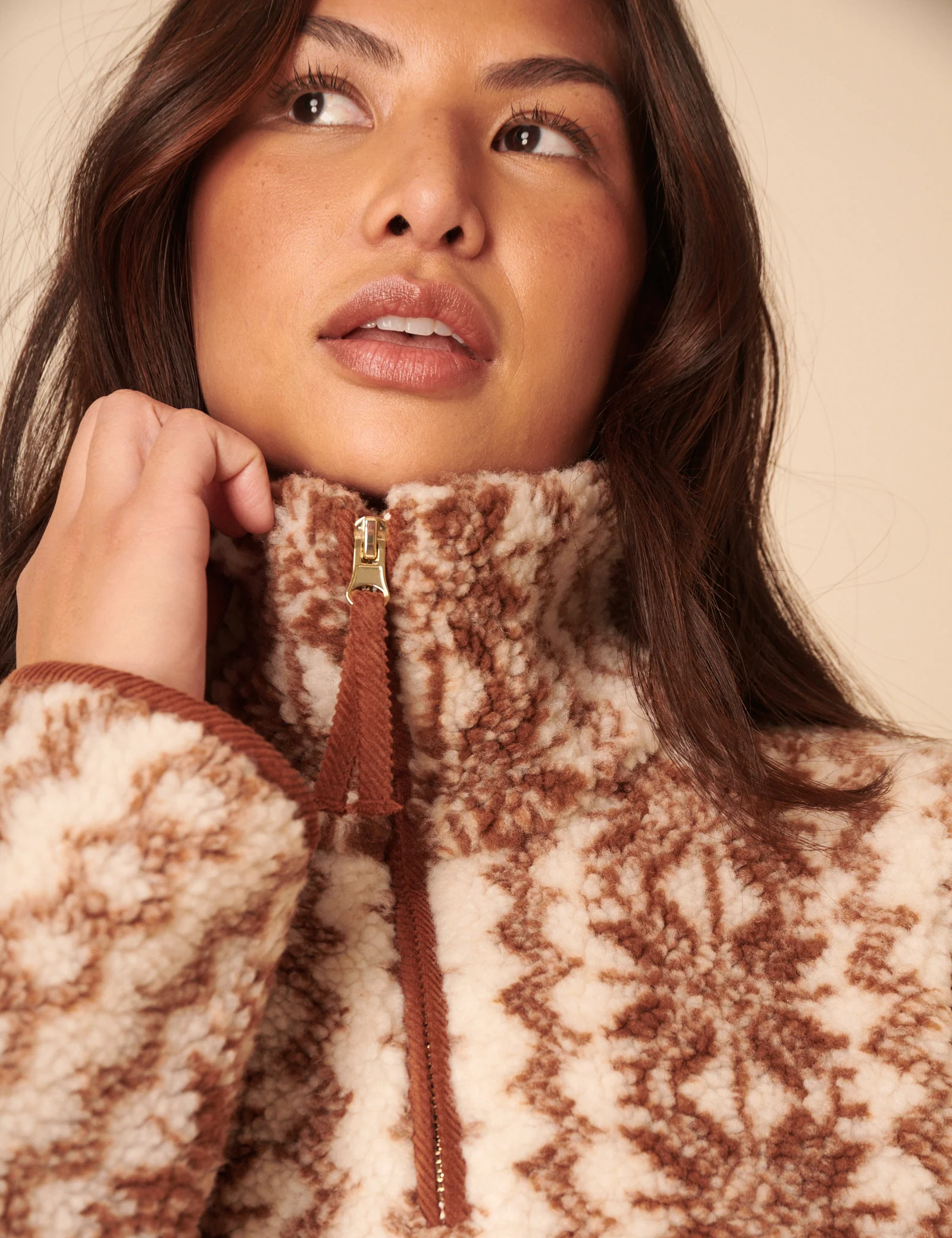 Cream & Brown Borg Jacket - Image 2