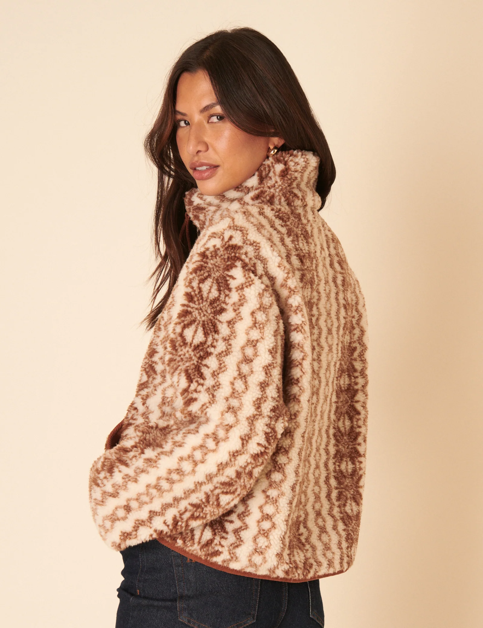 Cream & Brown Borg Jacket - Image 5