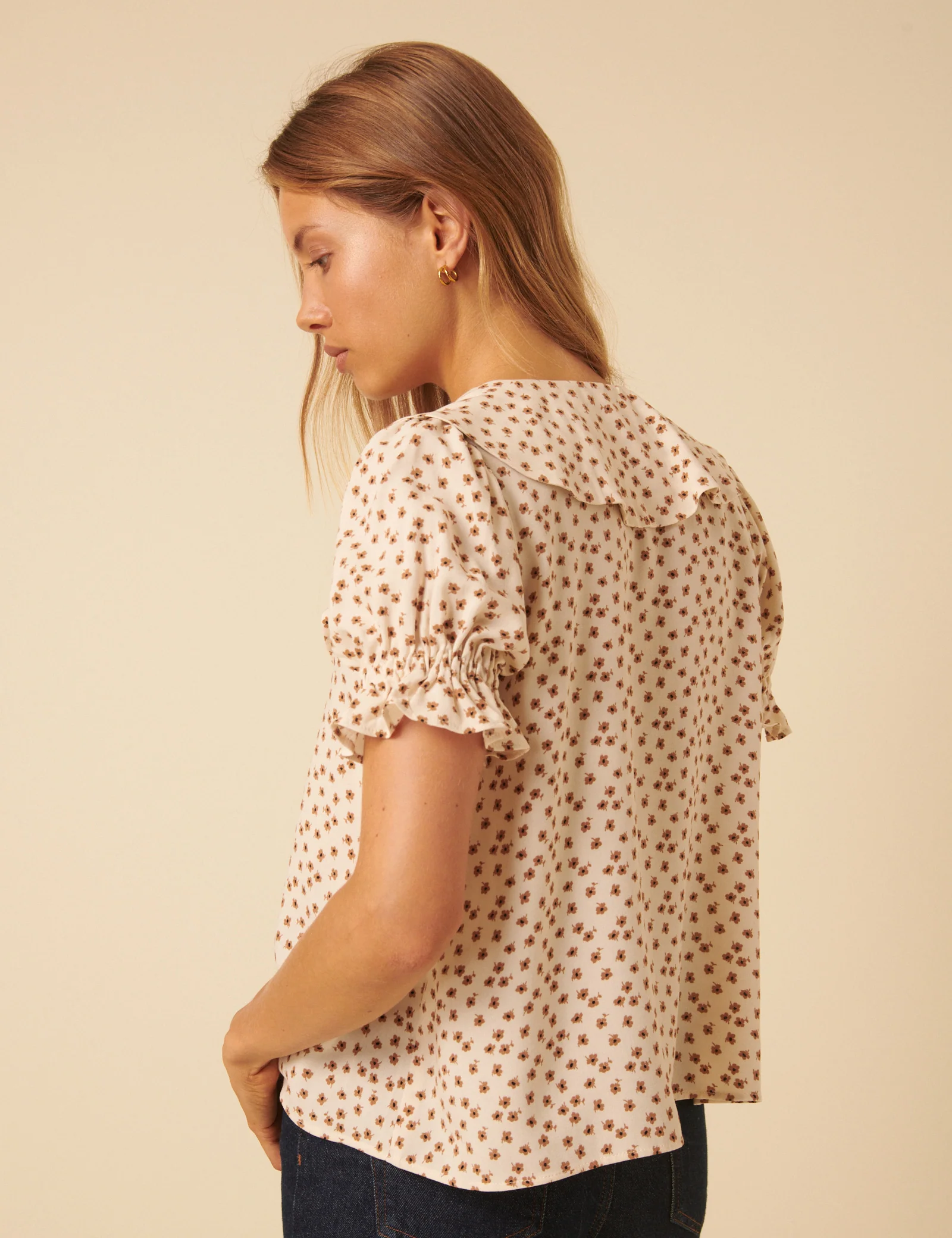 Cream Ditsy Floral Puff Sleeve Blouse - Image 3
