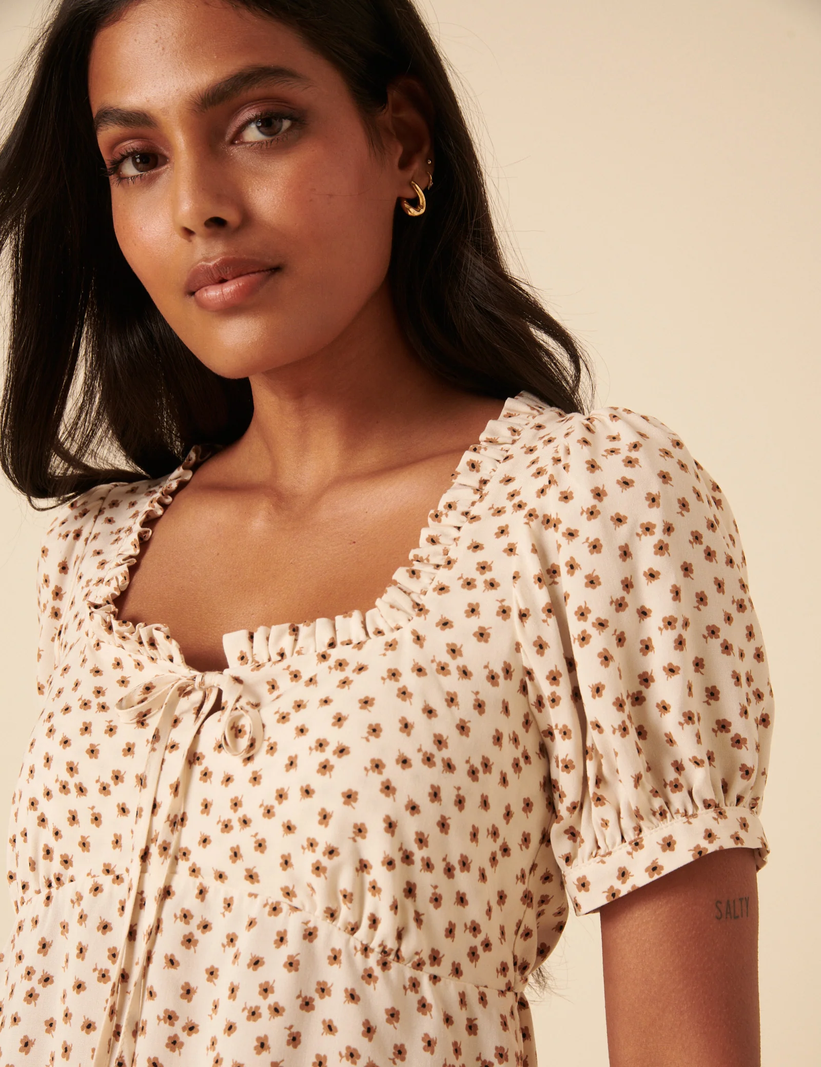 Cream Ditsy Floral Puff Sleeve Blouse - Image 2