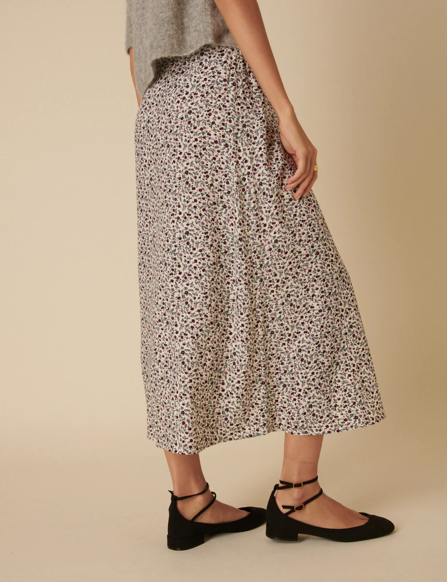 Cream Ditsy Floral Sadie Midi Skirt - Image 3