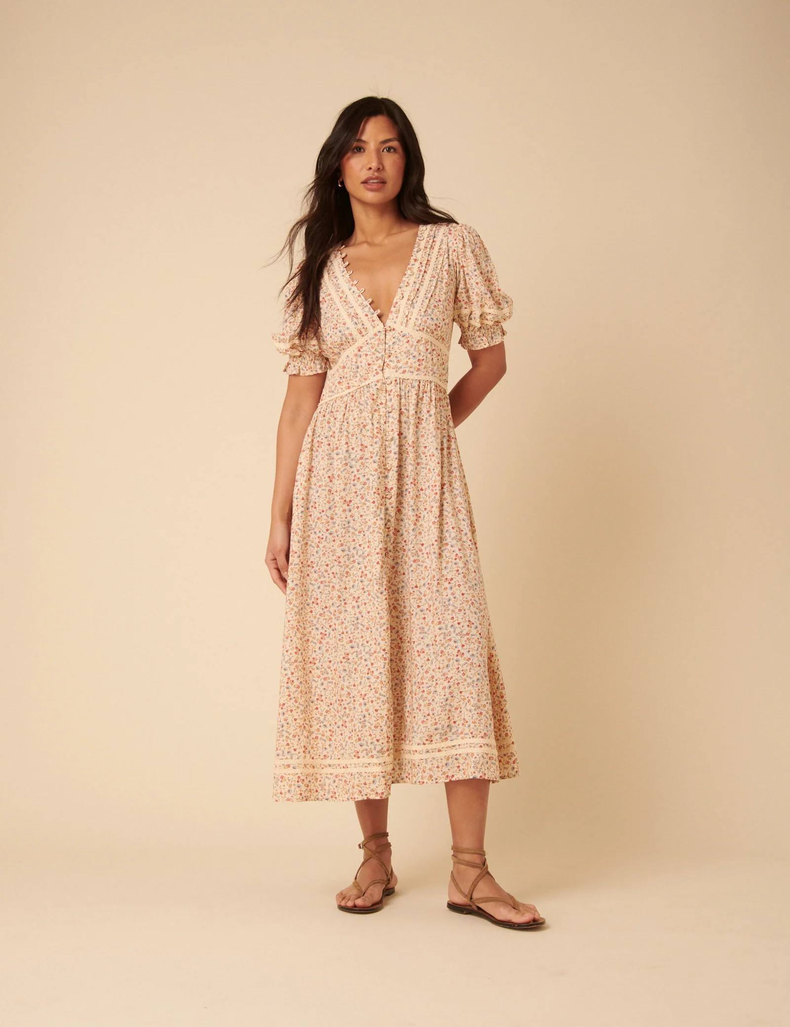 Cream Ditsy Floral Saffy Midi Dress