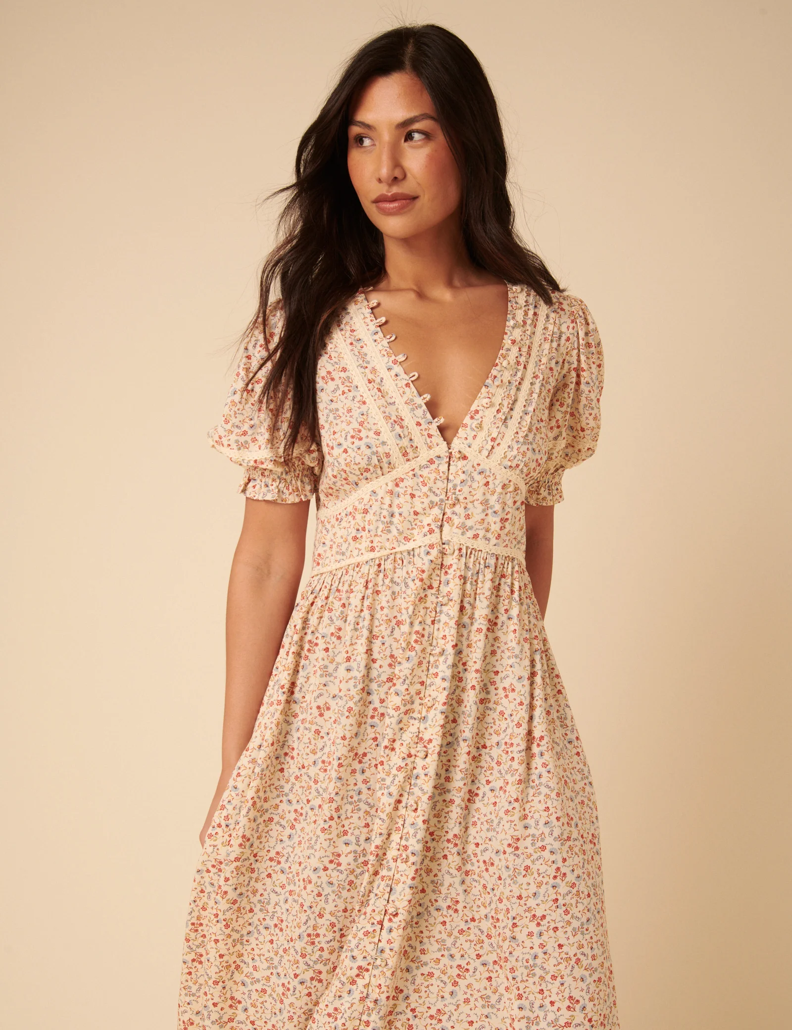 Cream Ditsy Floral Saffy Midi Dress - Image 4