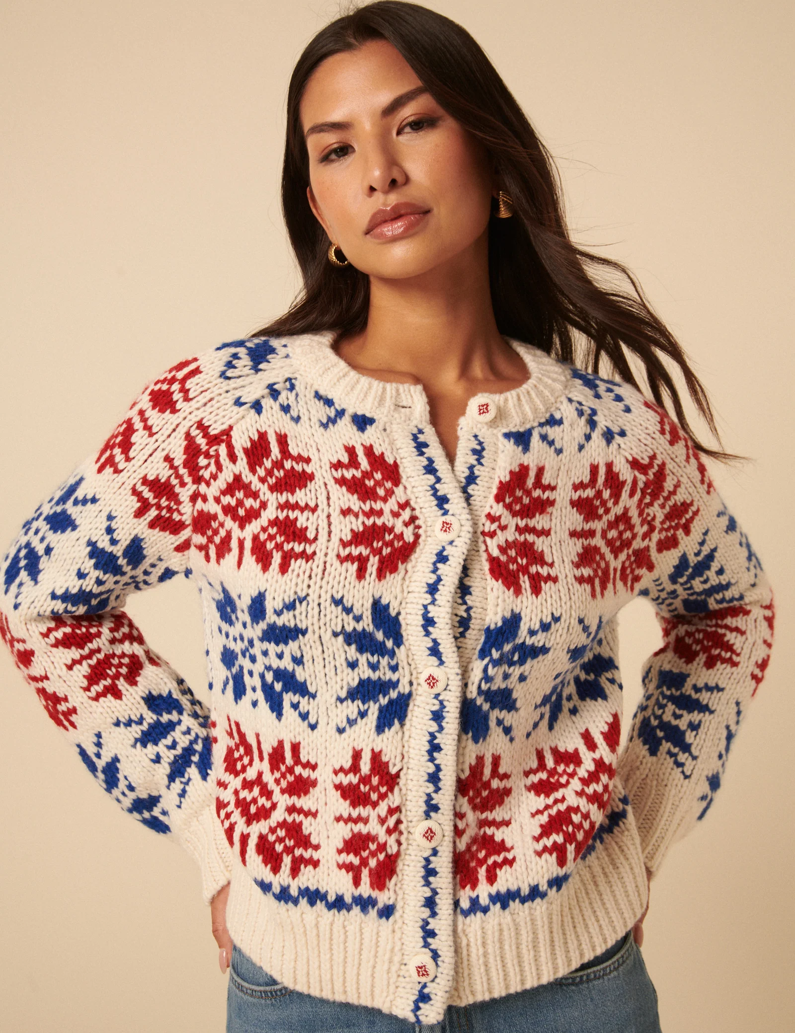 Cream Fair Isle Chunky Knit Cardigan - Image 3