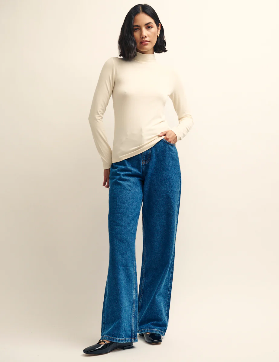 Cream Funnel Neck Long Sleeve Top - Image 3