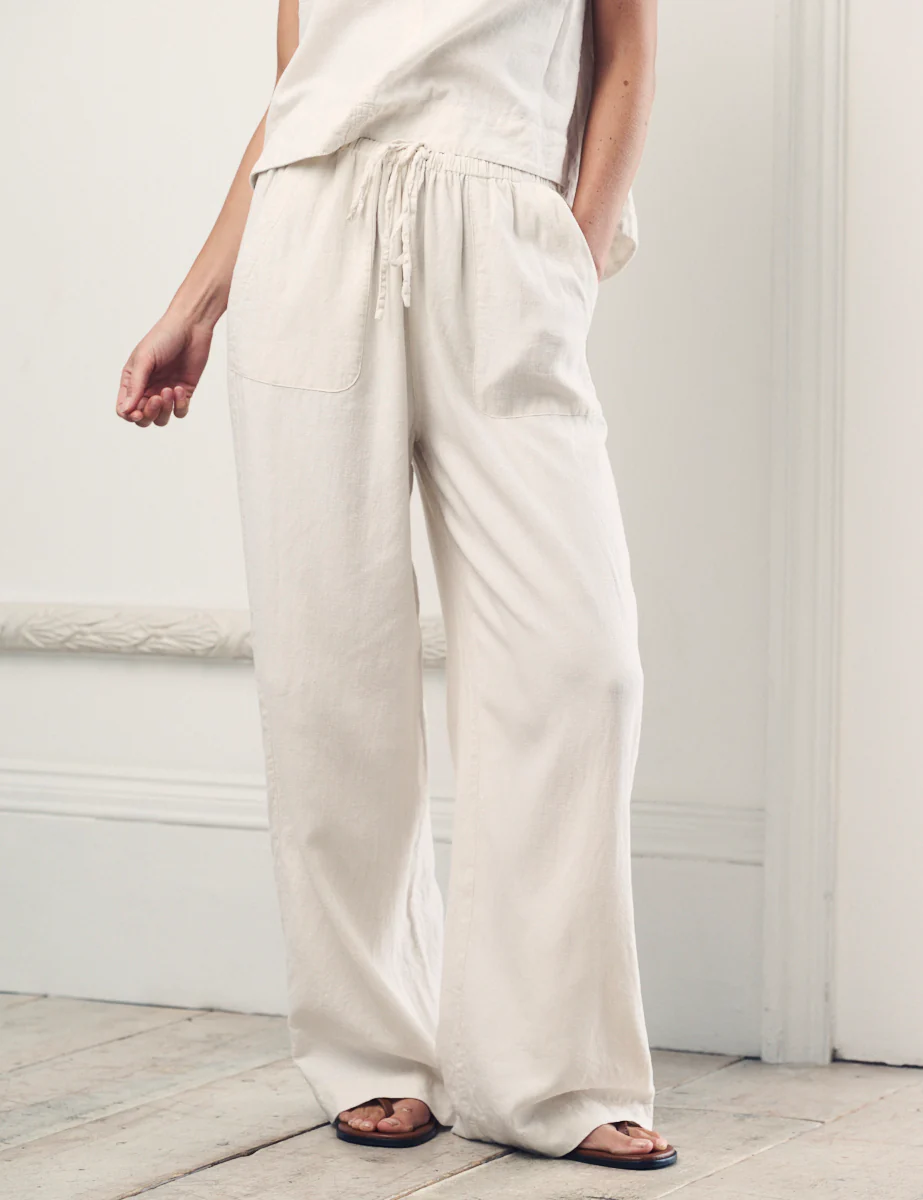 Cream Linen-Blend Wide Leg Shona Trousers