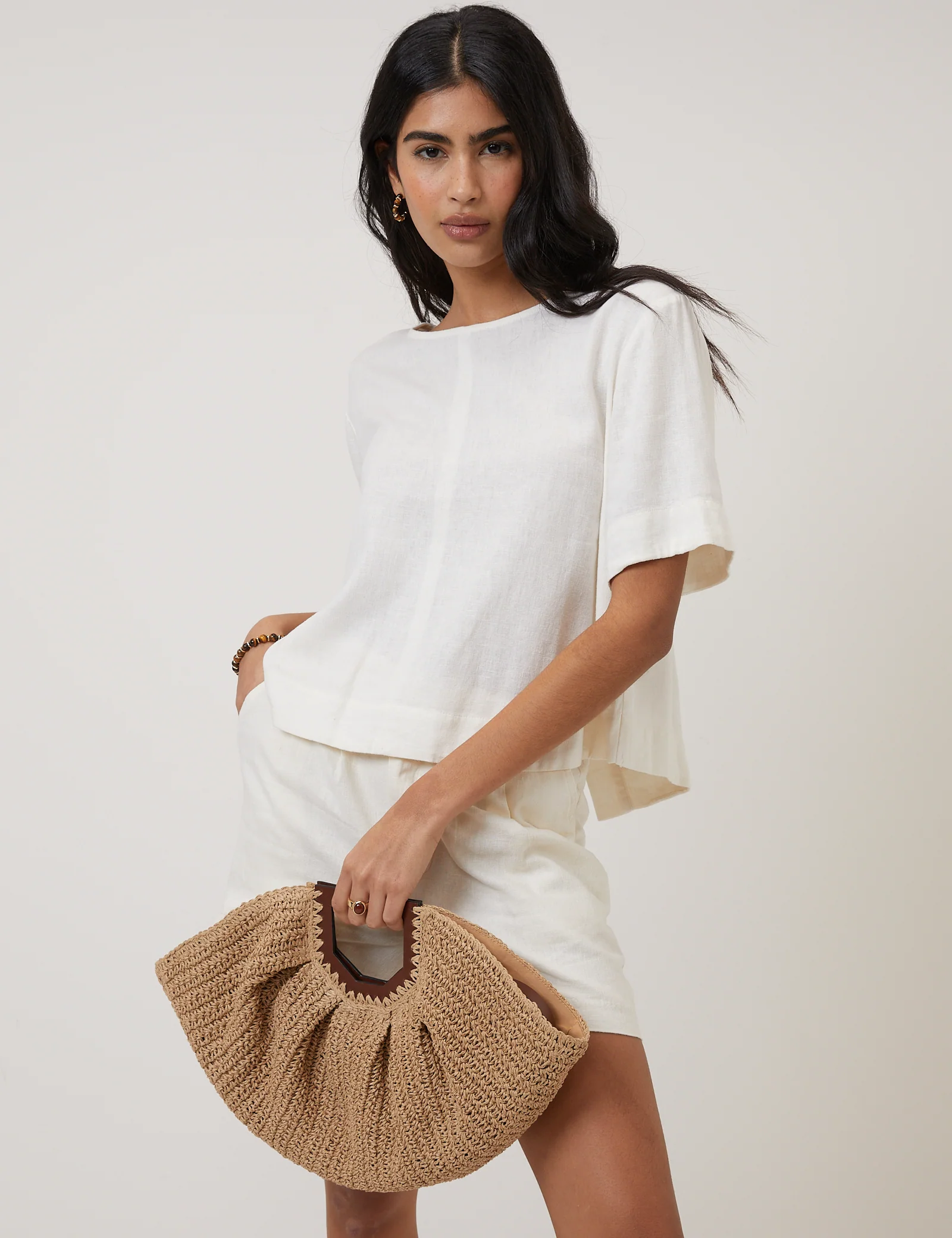 Cream Linen-Blend Short-Sleeve Top - Image 4