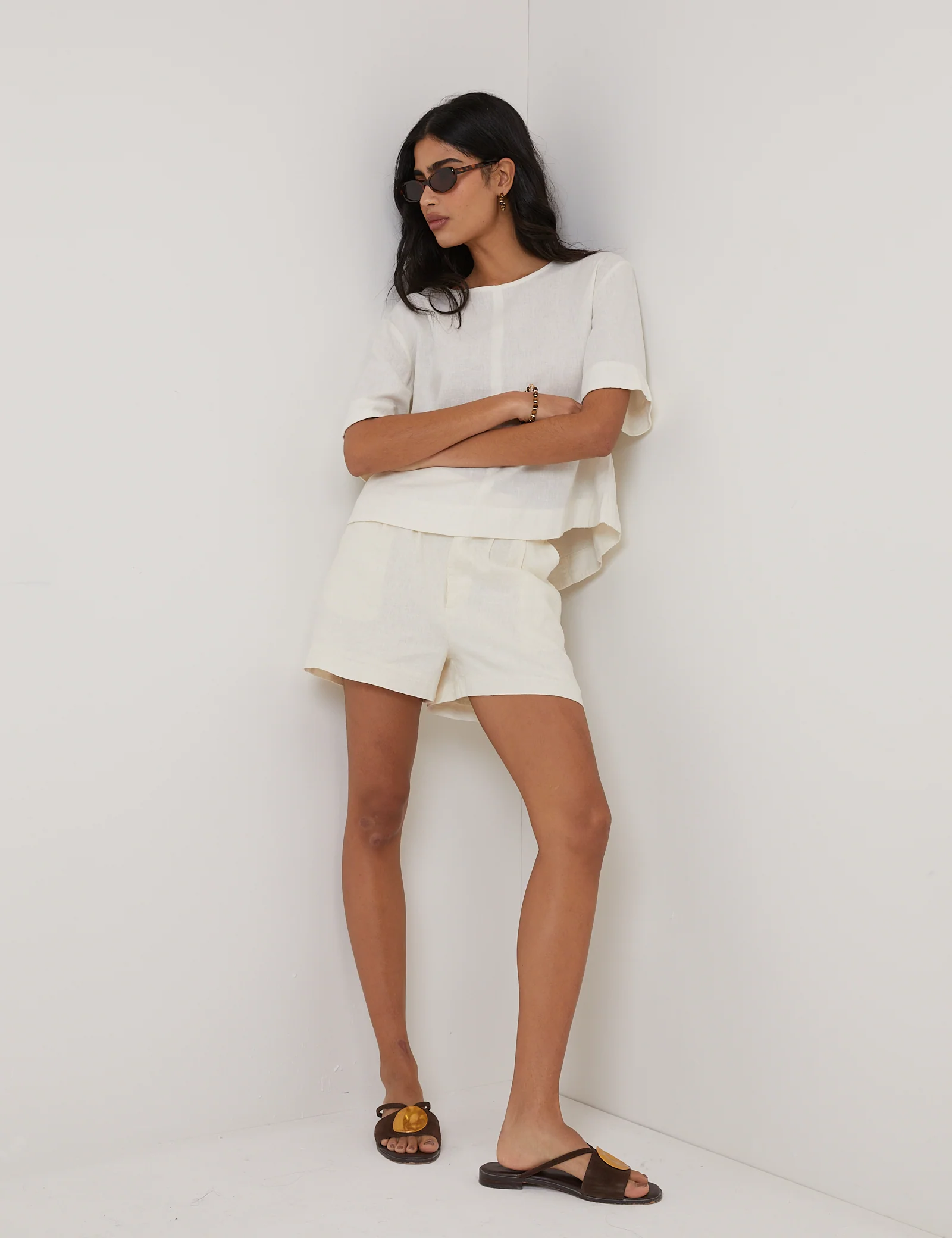Cream Linen-Blend Short-Sleeve Top - Image 5
