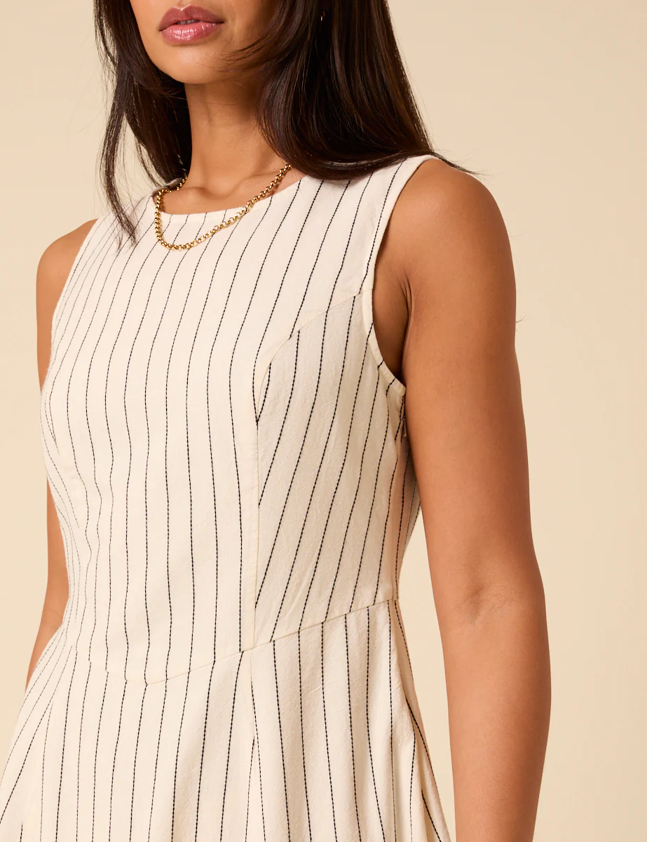 Cream Pinstripe Cedar Midi Dress - Image 2