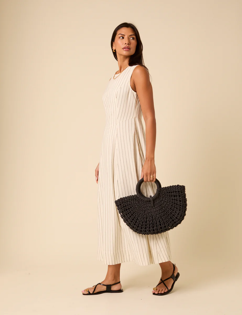 Cream Pinstripe Cedar Midi Dress - Image 3