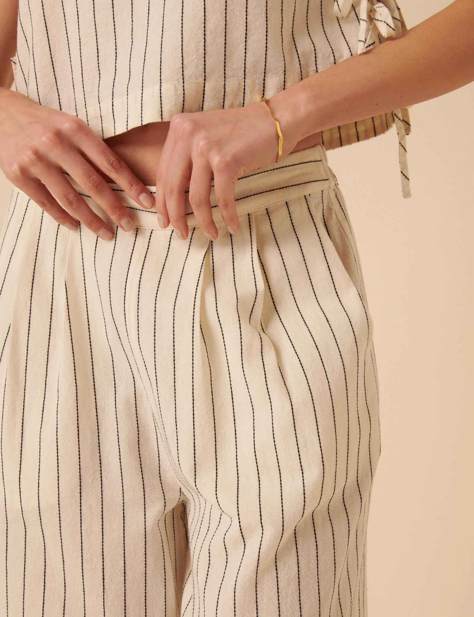 Cream Pinstripe Relaxed Trousers - Image 3