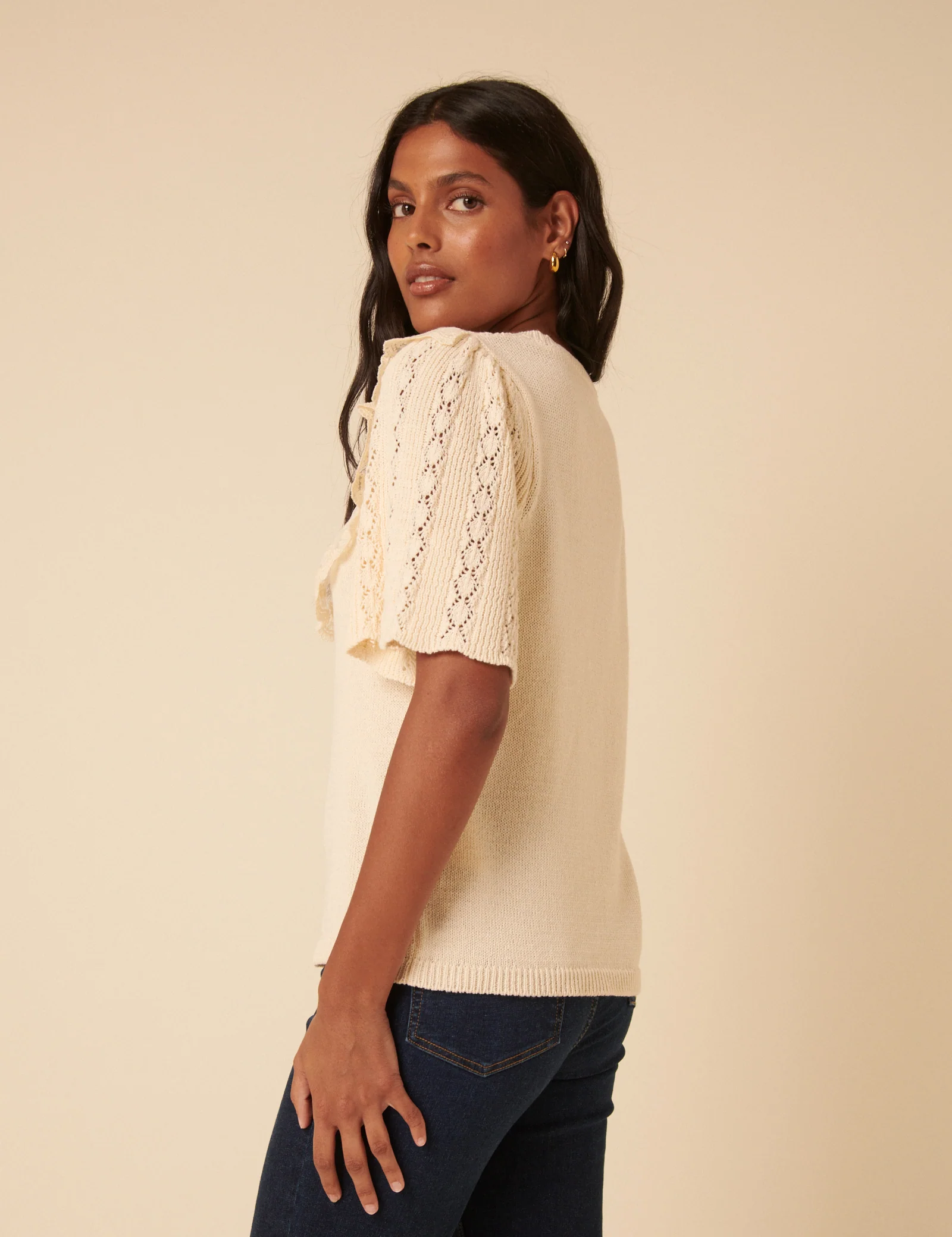Cream Pointelle Knitted Top - Image 5
