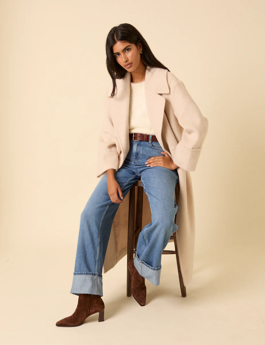 Cream Relaxed Brushed Coat - Image 4