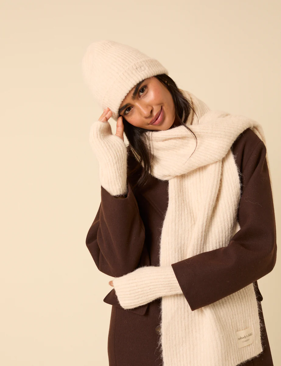 Cream Ribbed Gloves - Image 3