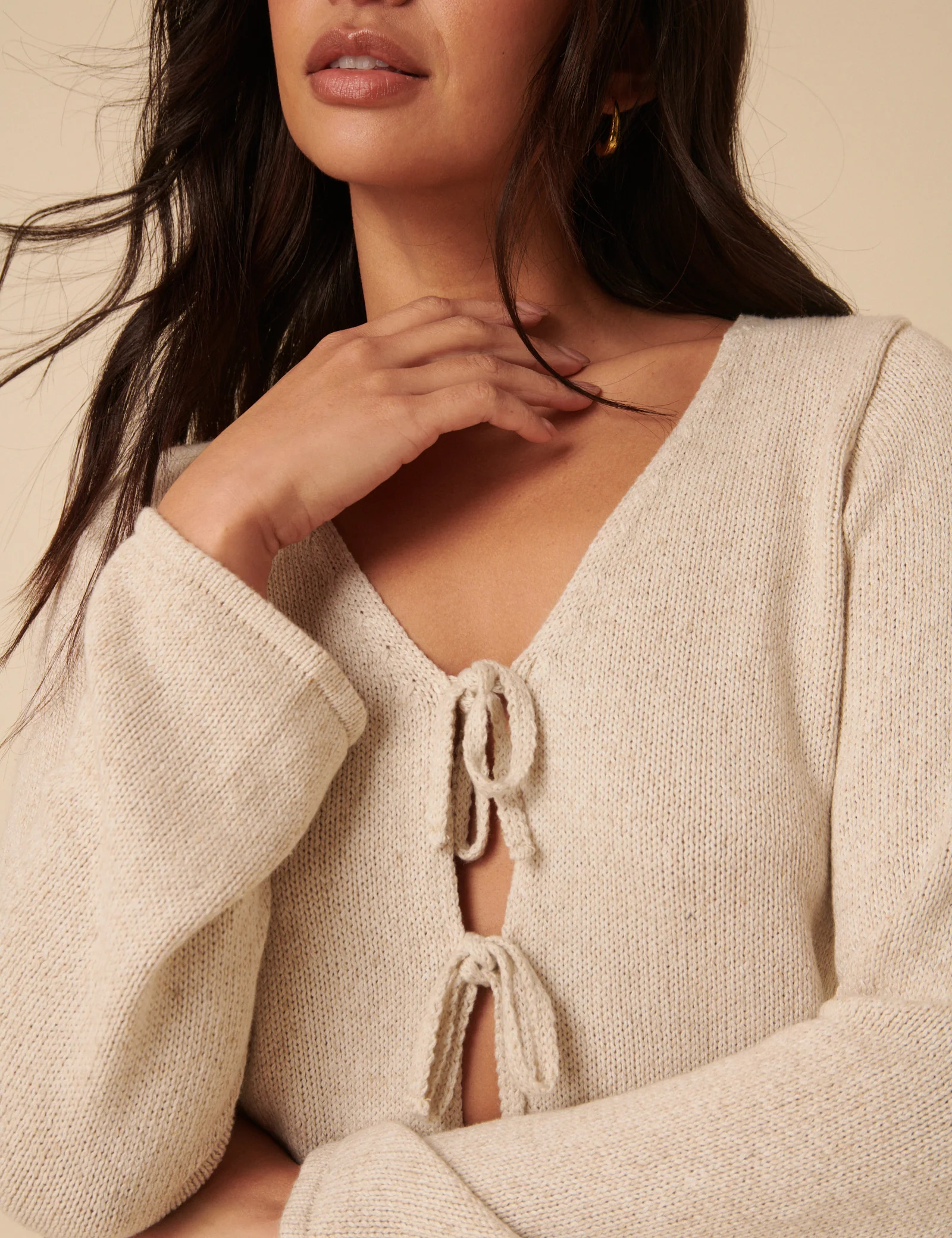 Cream Tie Front Knitted Cardigan - Image 3