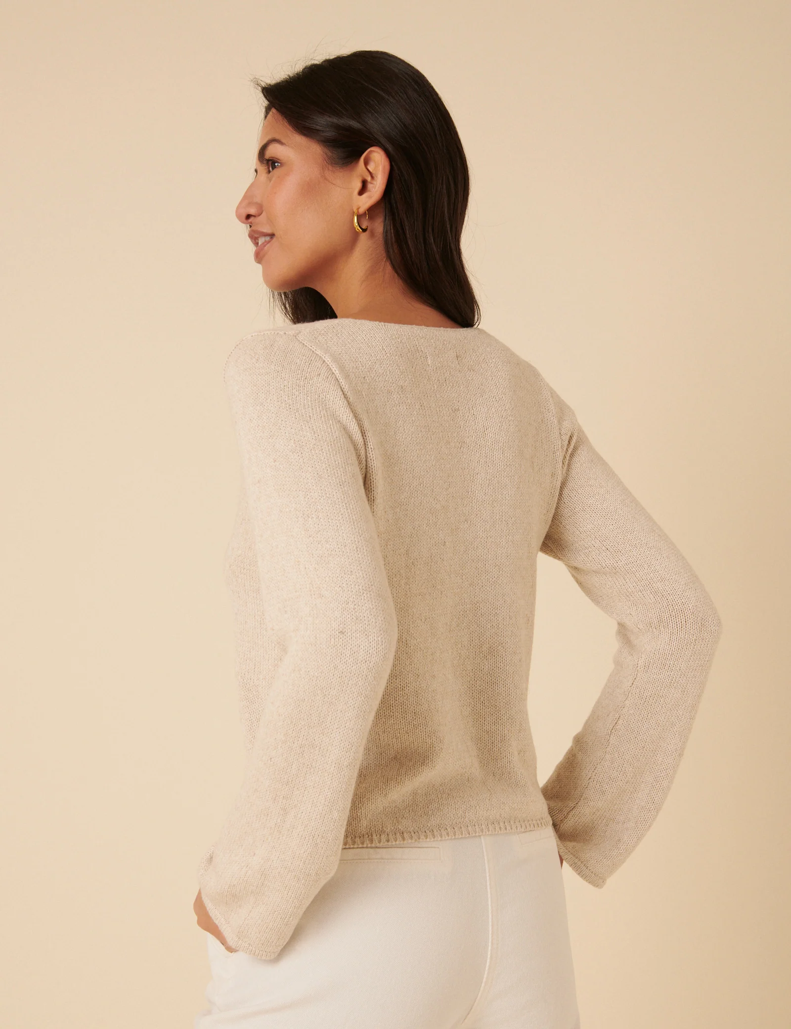 Cream Tie Front Knitted Cardigan - Image 4