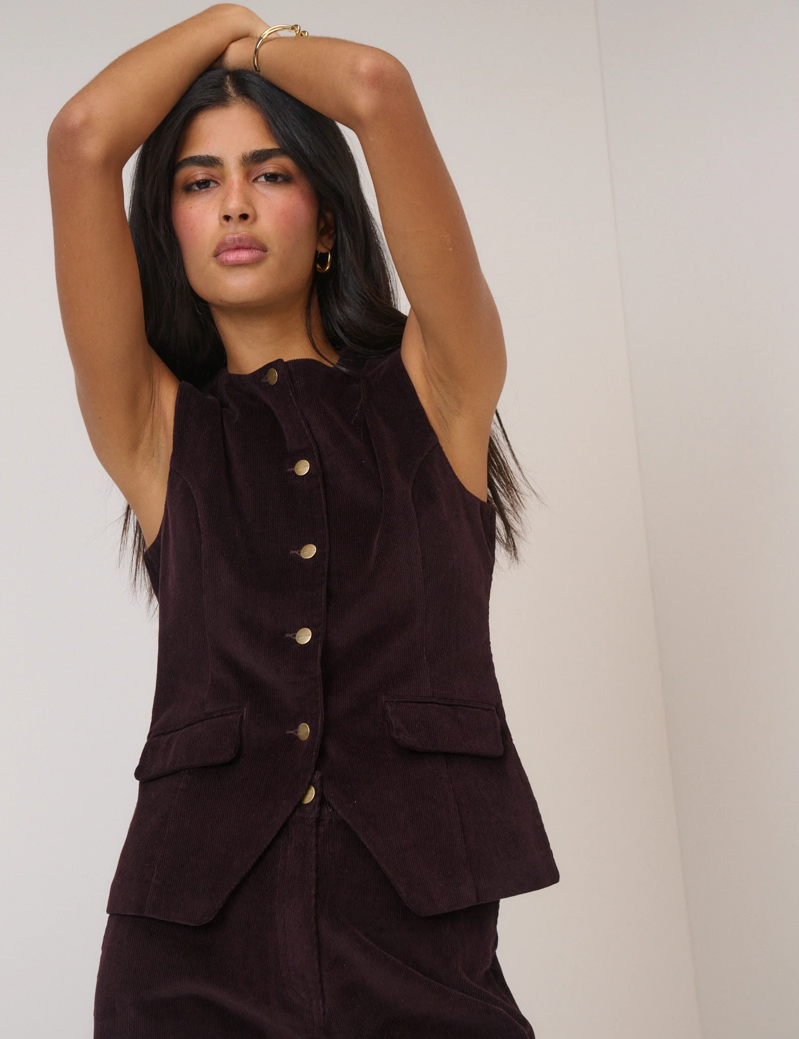 Black Cherry Cord Crew Neck Waistcoat - Image 2