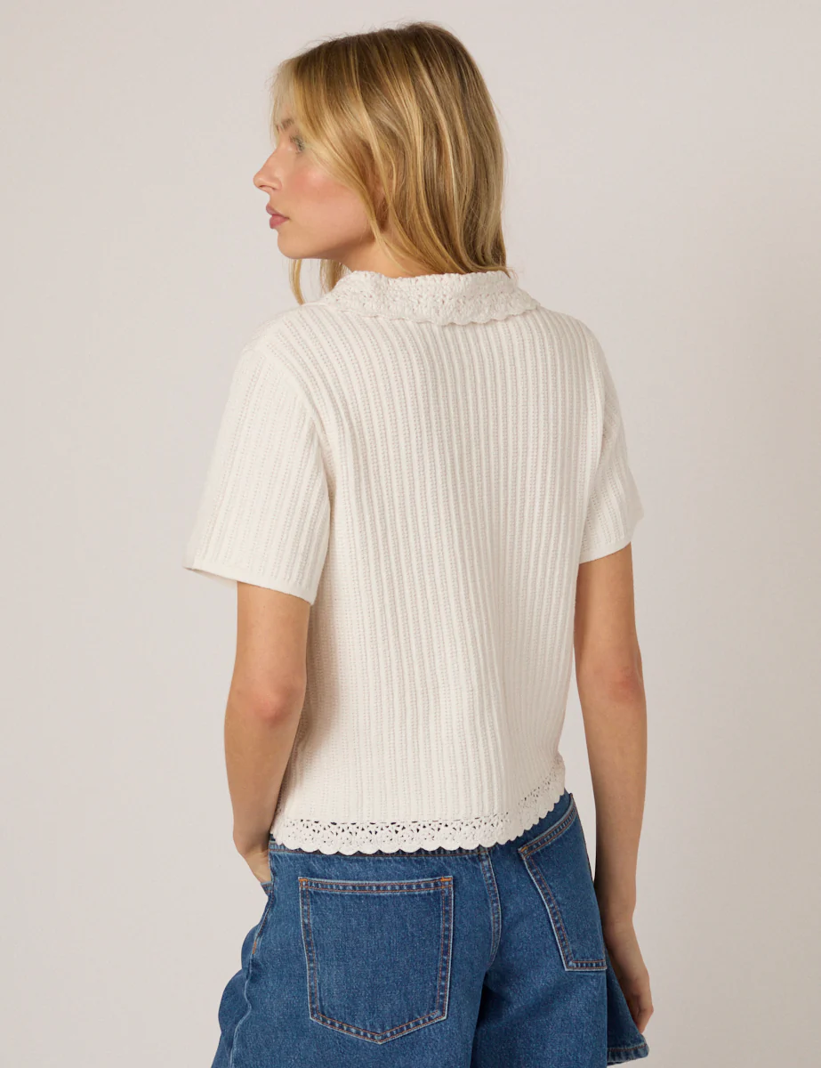 White Crochet Short Sleeve Cardigan - Image 5