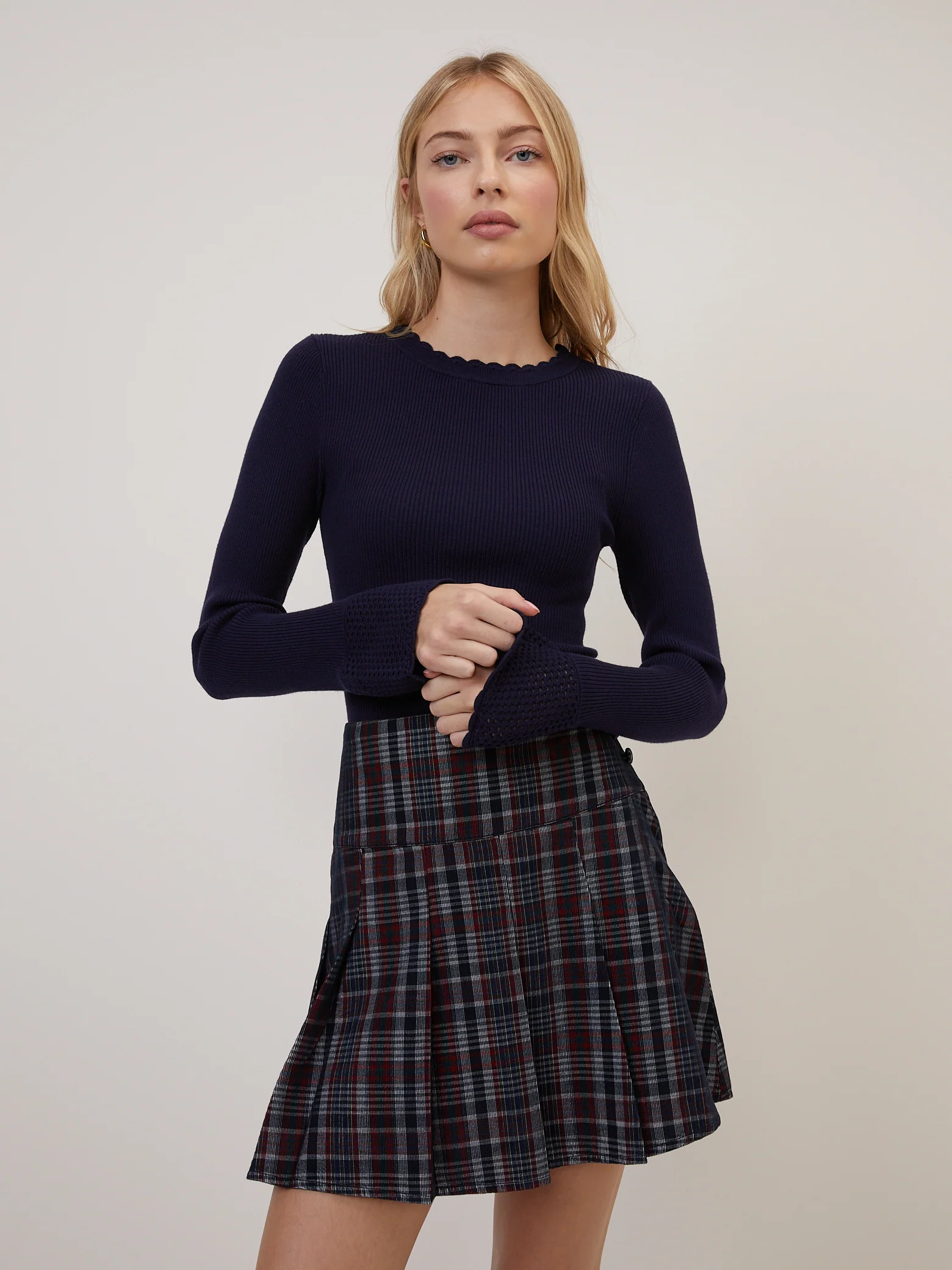 Navy Crochet Trim Knitted Top - Image 5