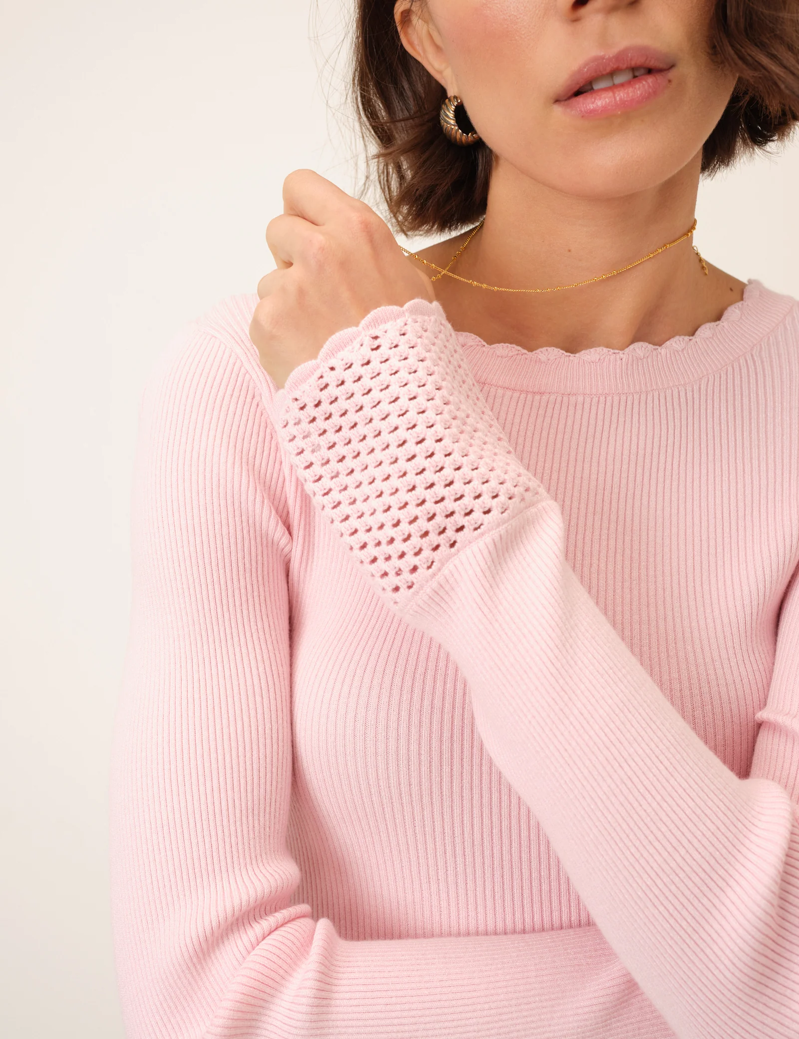 Pink Crochet Trim Knitted Top - Image 3