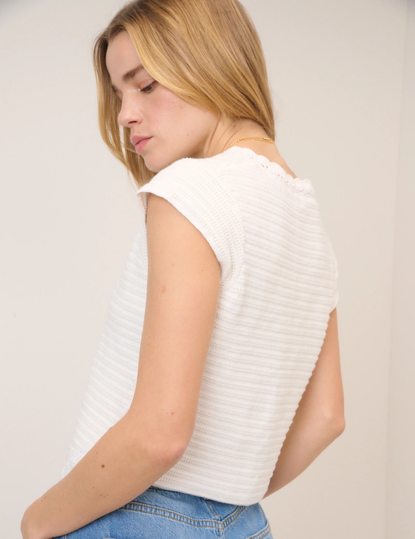 White Crochet Trim Top - Image 5