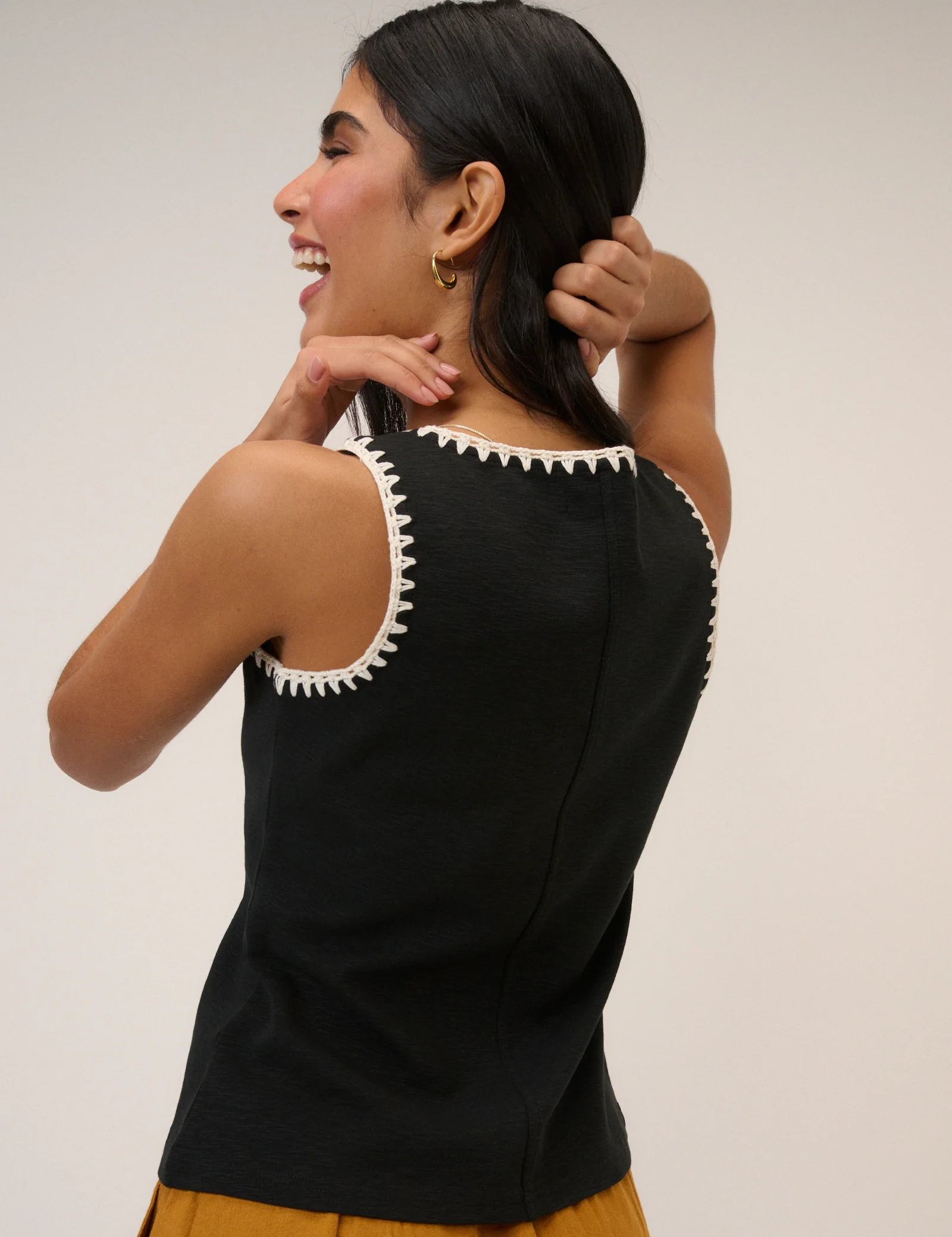 Black Crochet Trim Vest Top - Image 5