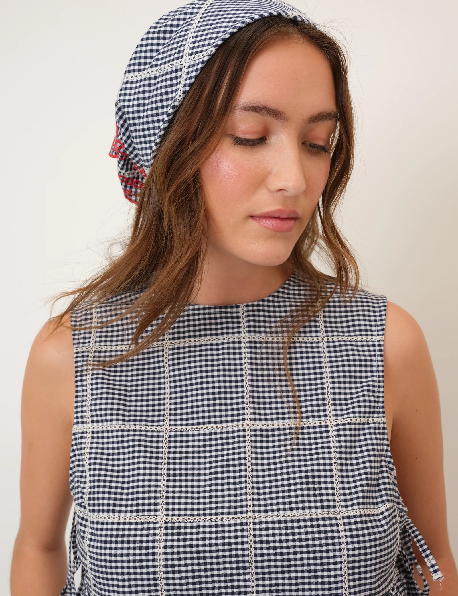 Navy Gingham Scarf - Image 5