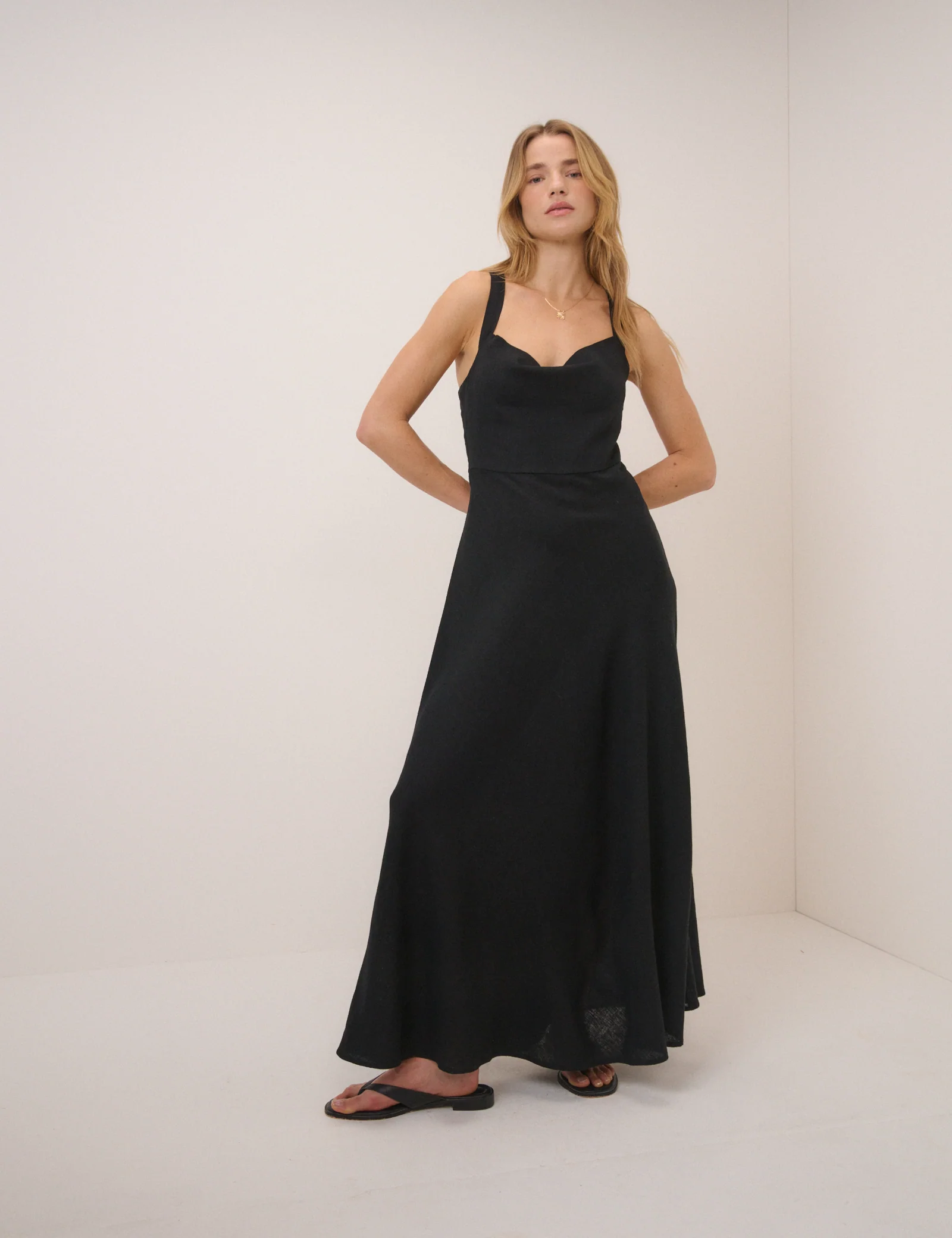 Black Linen-Blend Dana Midi Dress - Image 5