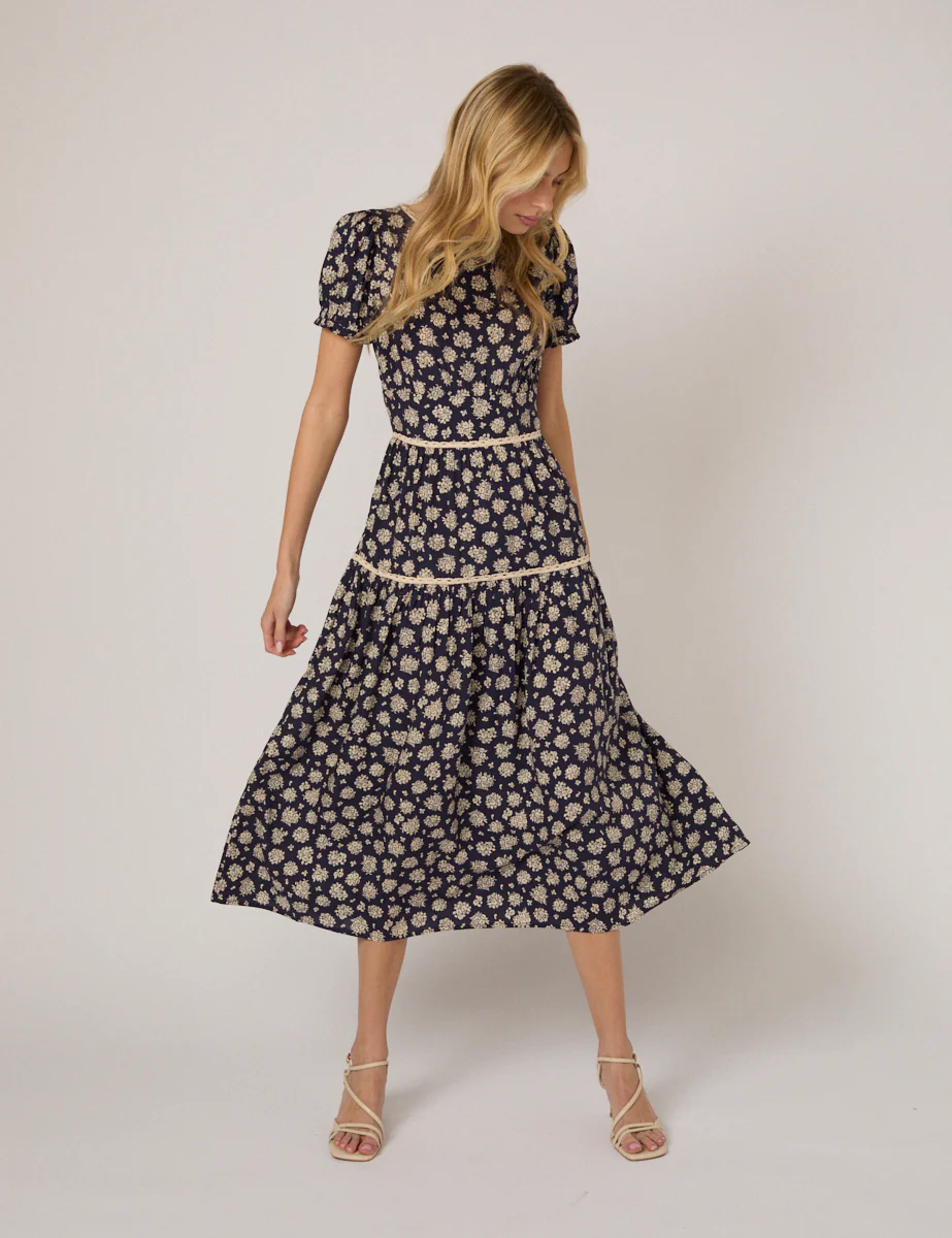 Navy Floral Tiered Dara Midi Dress - Image 4