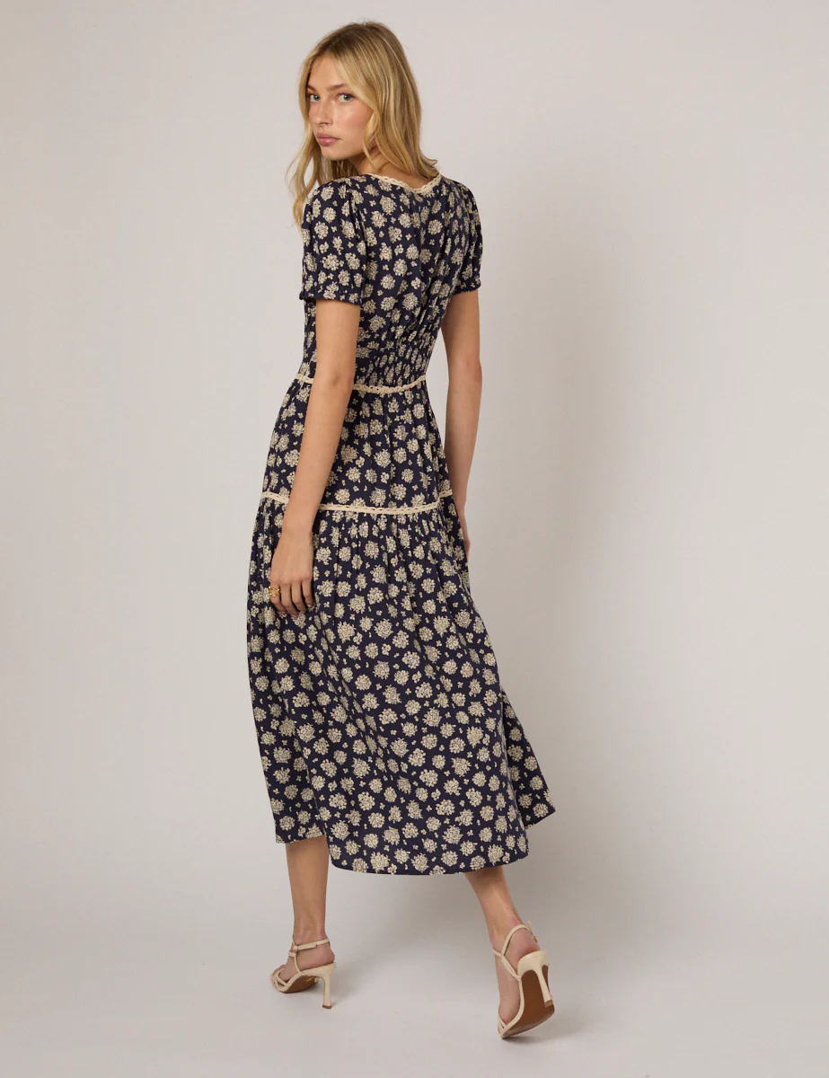 Navy Floral Tiered Dara Midi Dress - Image 5