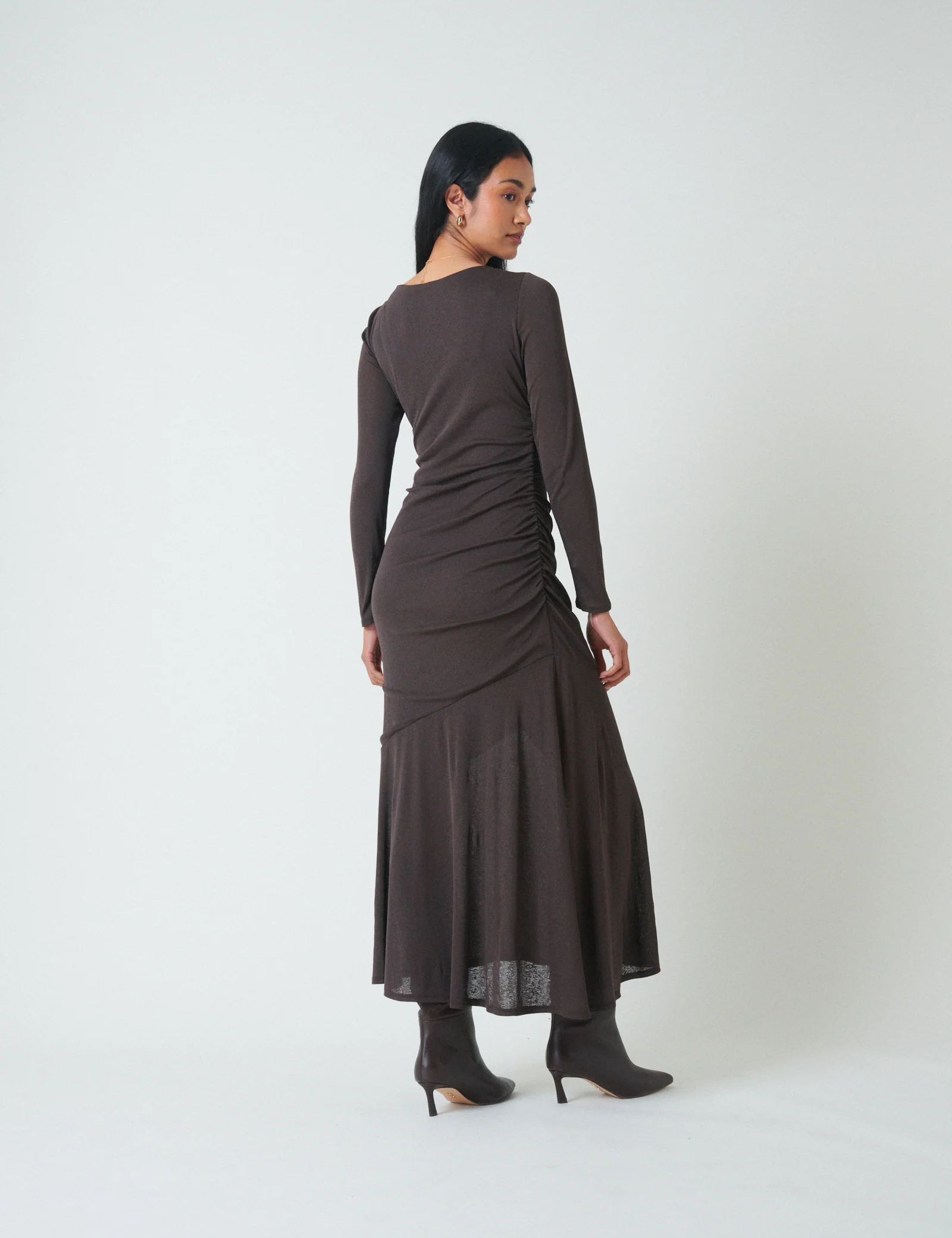 Brown Long Sleeve Draped Tallulah Jersey Midi Dress - Image 6