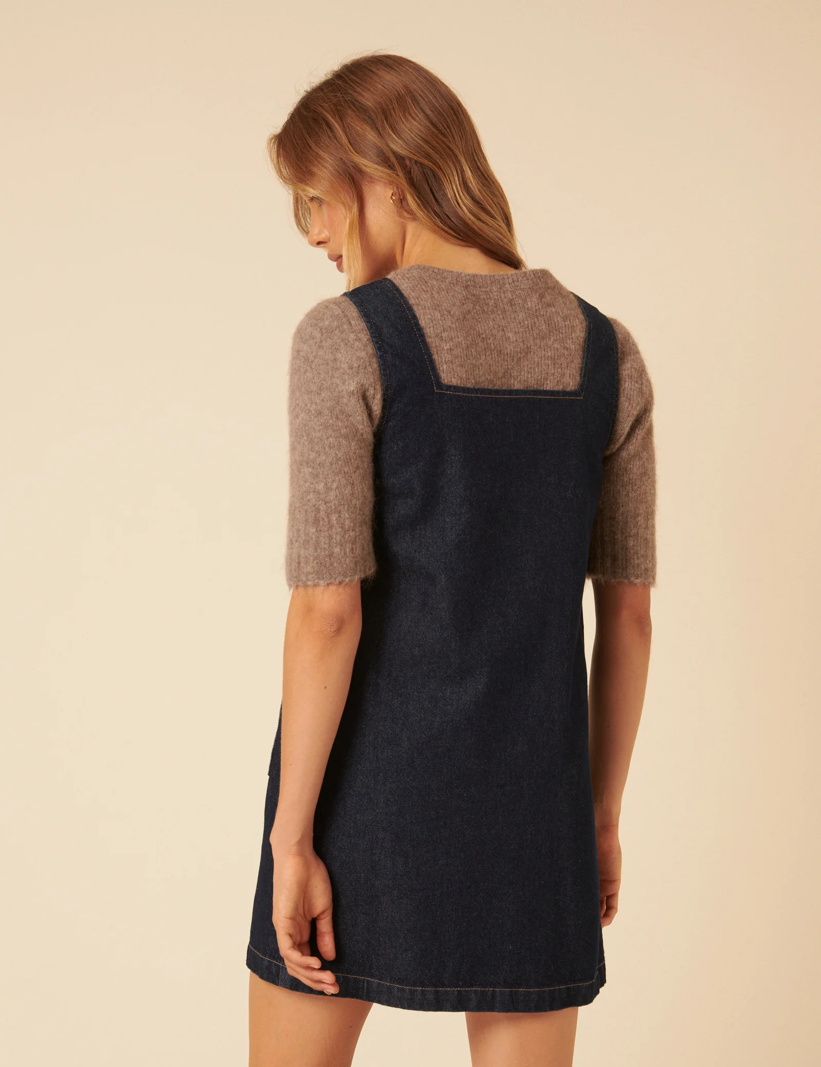 Dark Blue Denim Danni Pinafore Mini Dress - Image 4
