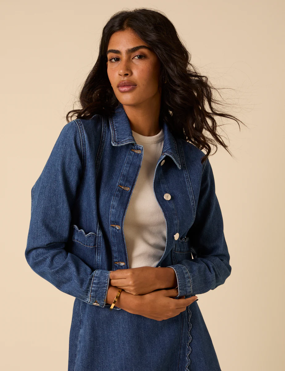 Dark Denim Scallop Hem Jacket - Image 3