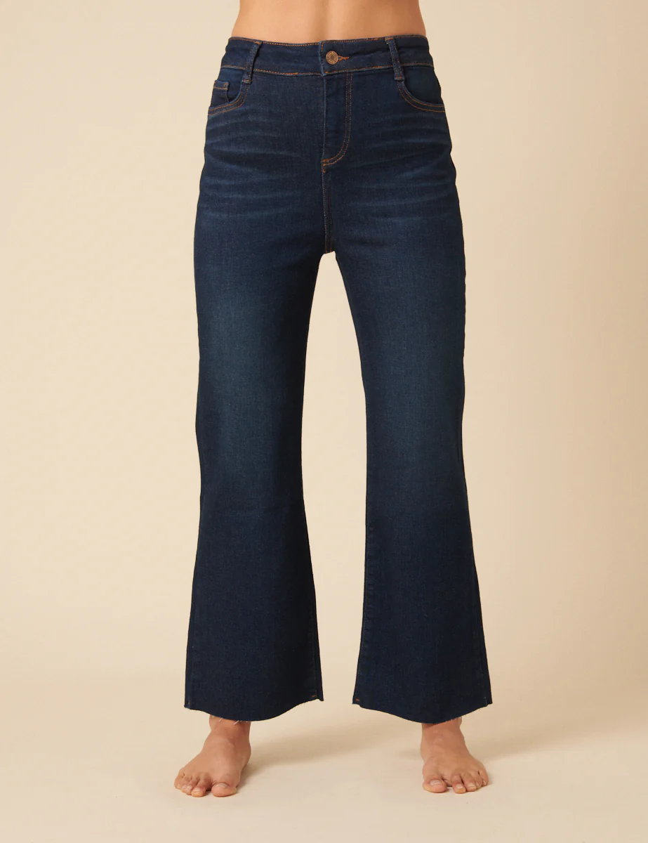 Dark Blue High Rise Cropped Kick Flare Jeans - Image 3