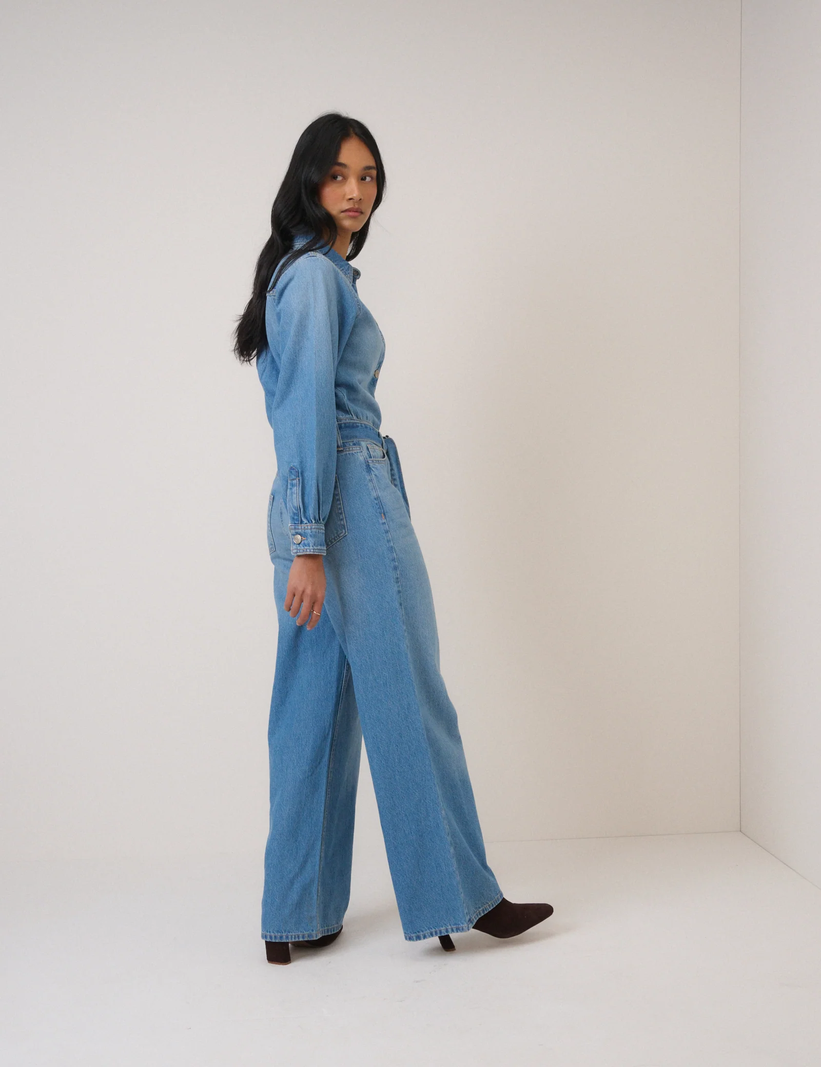 Denim Tie Waist Jumpsuit - Image 5