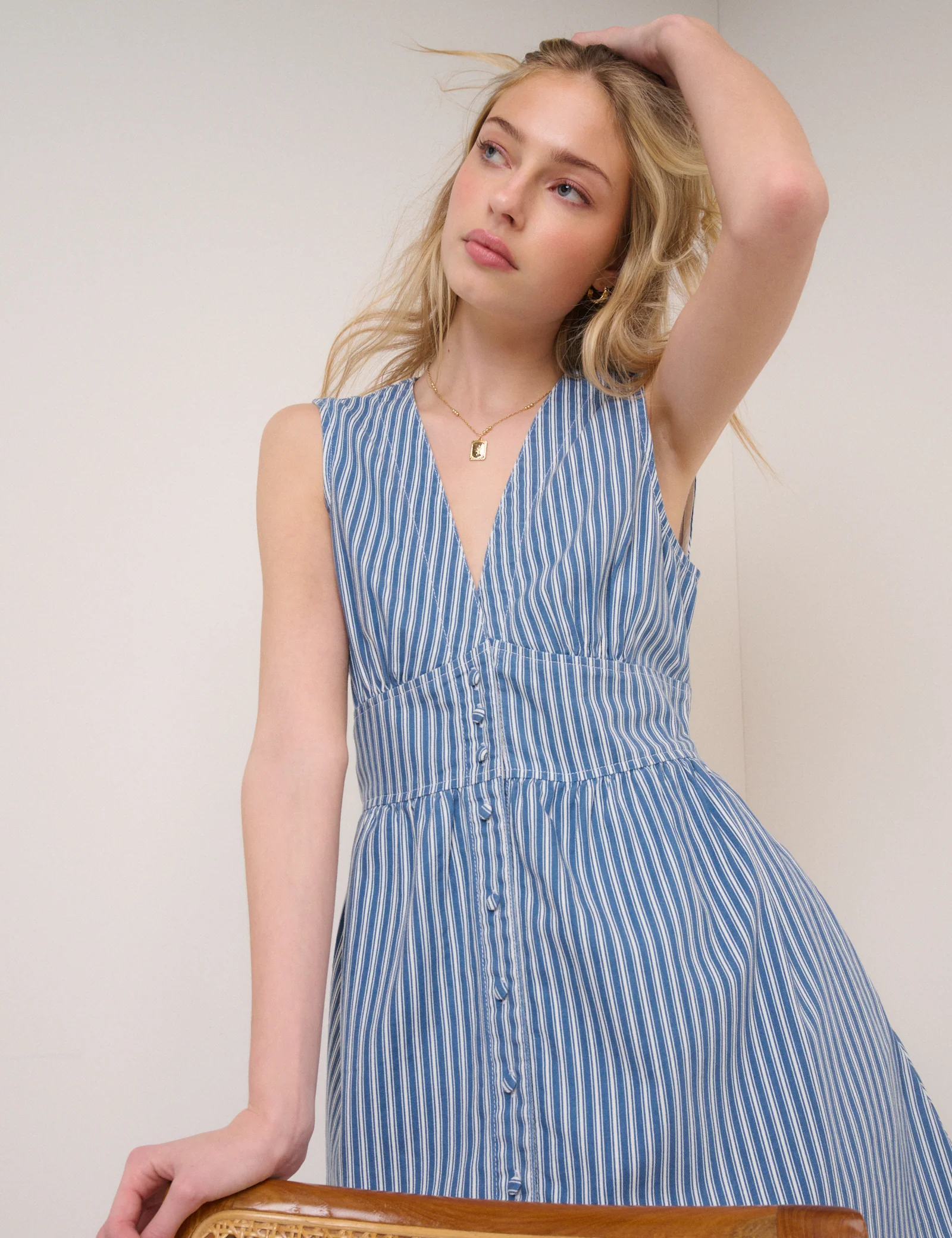 Blue Denim Pinstripe Starlight Mini Dress - Image 4