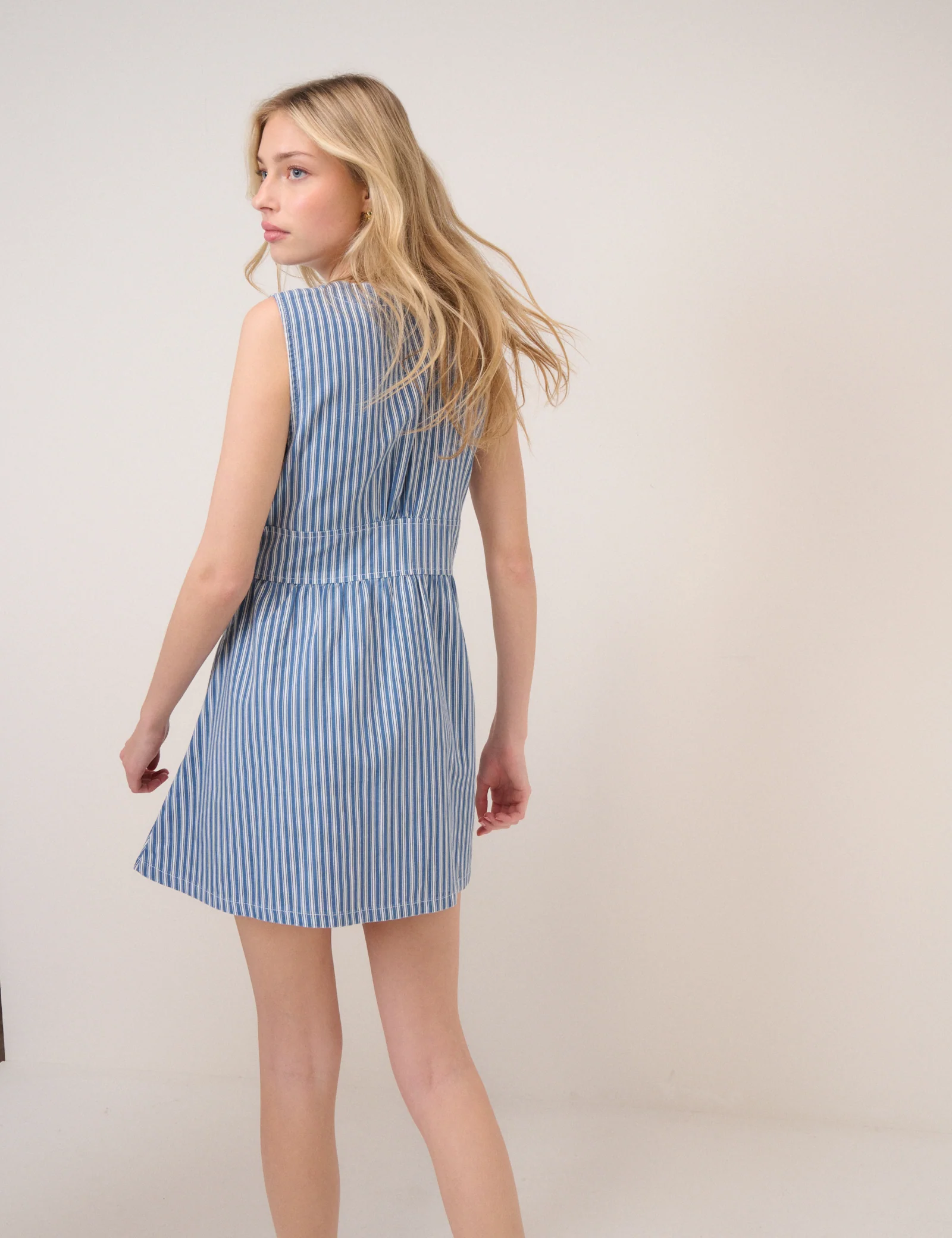 Blue Denim Pinstripe Starlight Mini Dress - Image 5