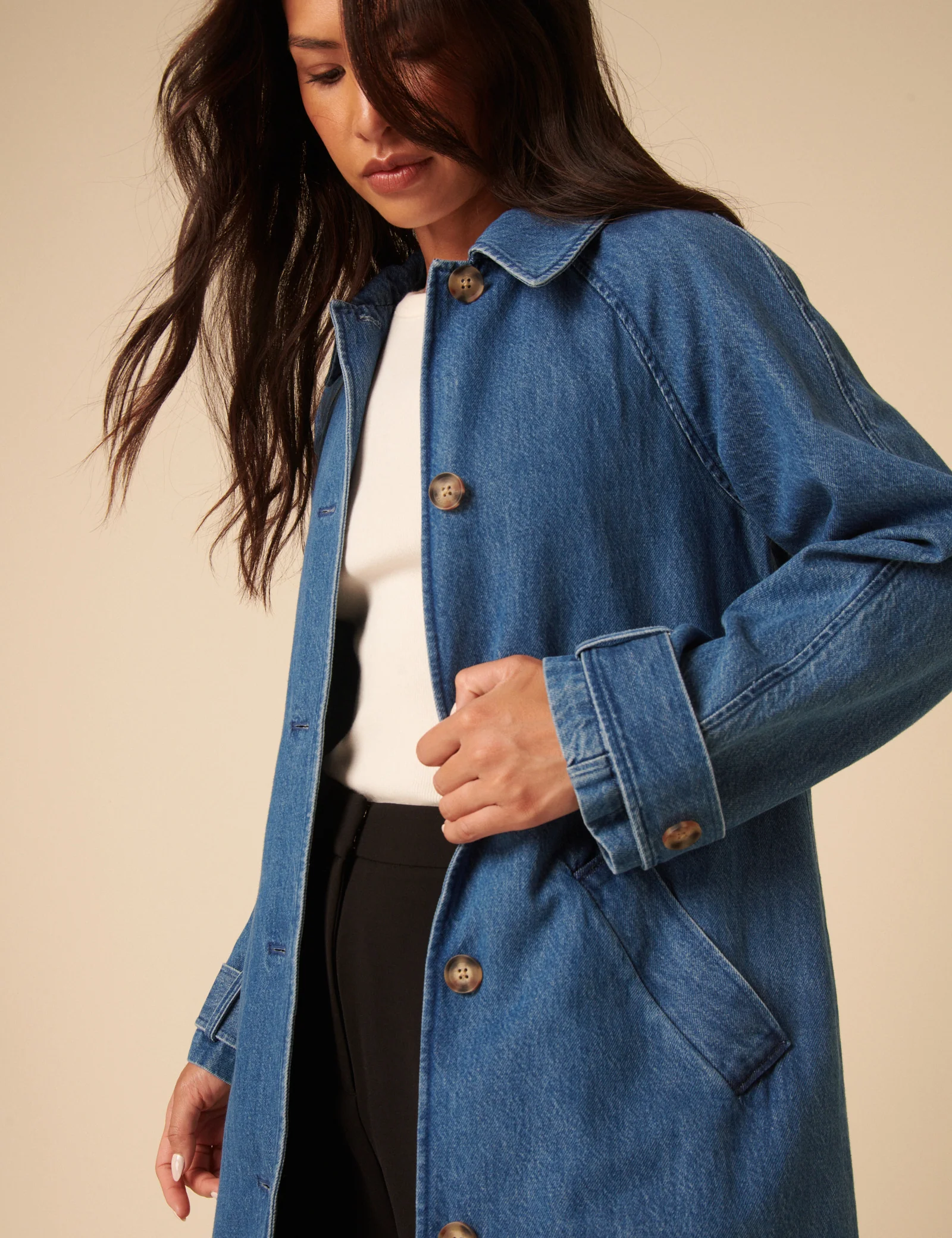 Denim Single Breasted Trench Coat - Image 5