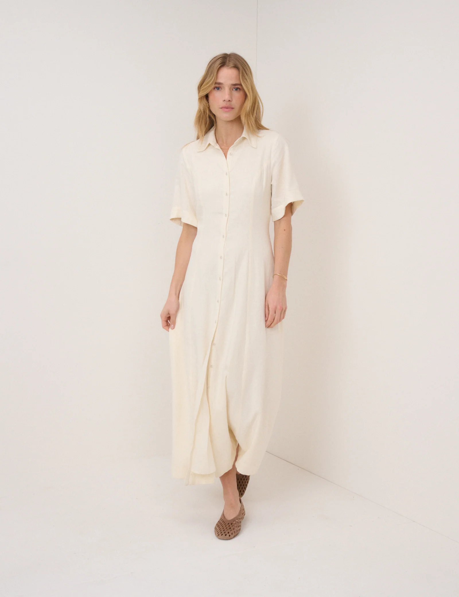 Cream Linen-Blend Dillon Shirt Dress - Image 3