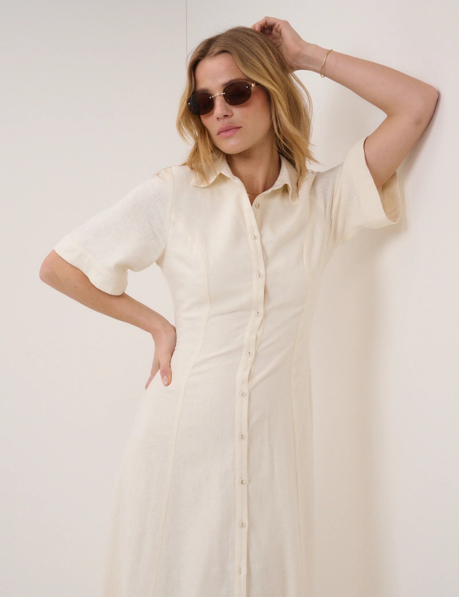 Cream Linen-Blend Dillon Shirt Dress - Image 4