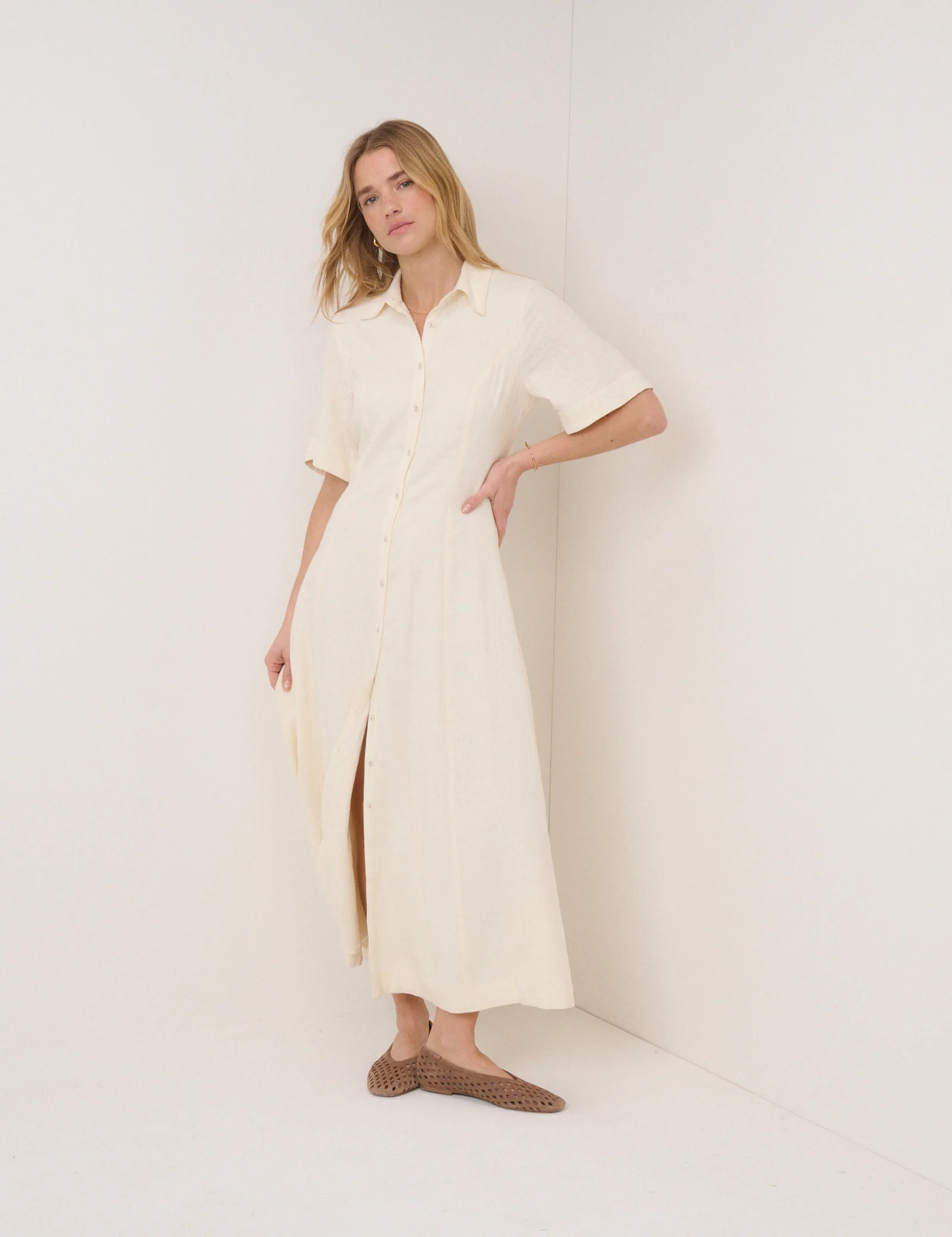 Cream Linen-Blend Dillon Shirt Dress - Image 5