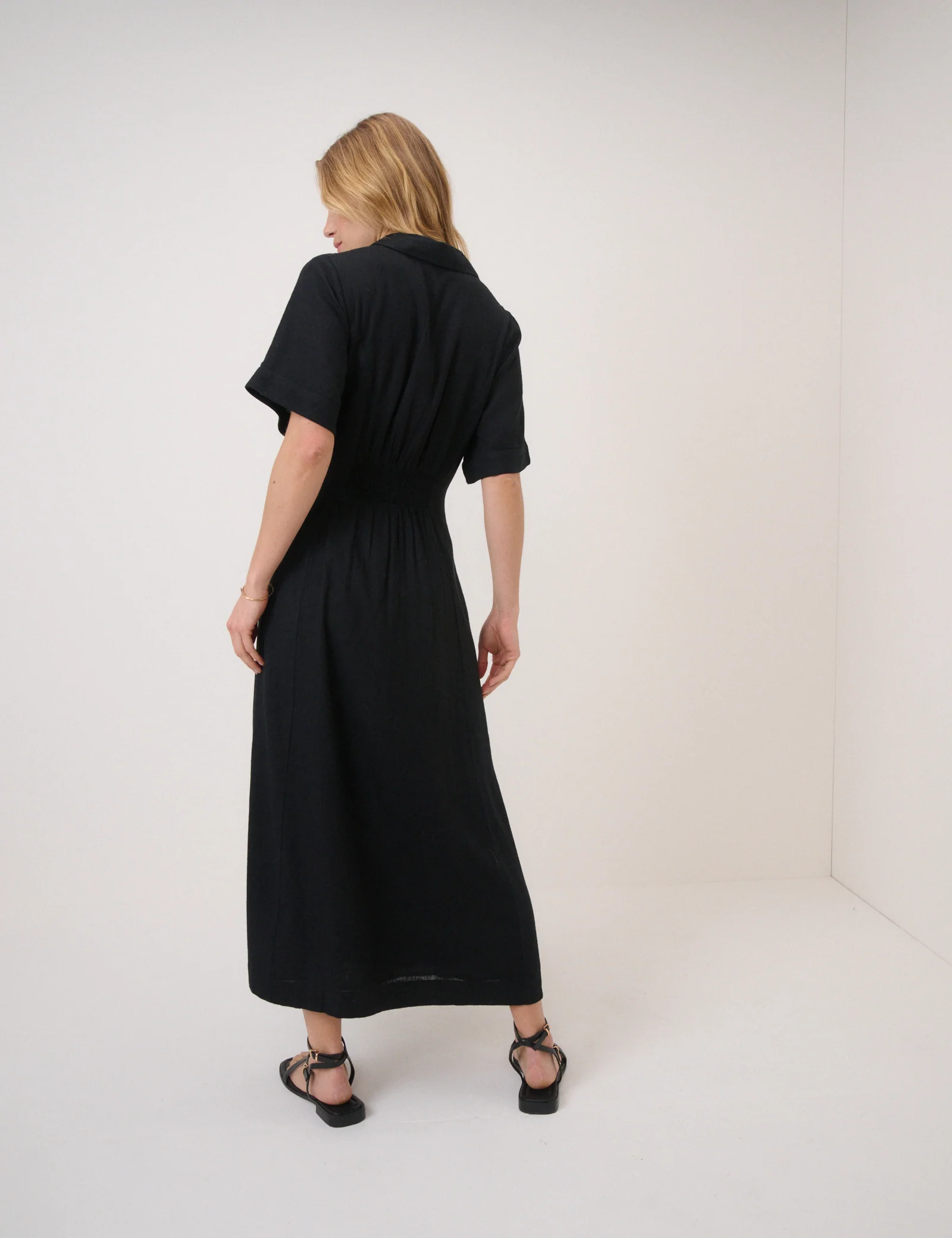 Black Short Sleeve Linen-Blend Dillon Shirt Dress - Image 4