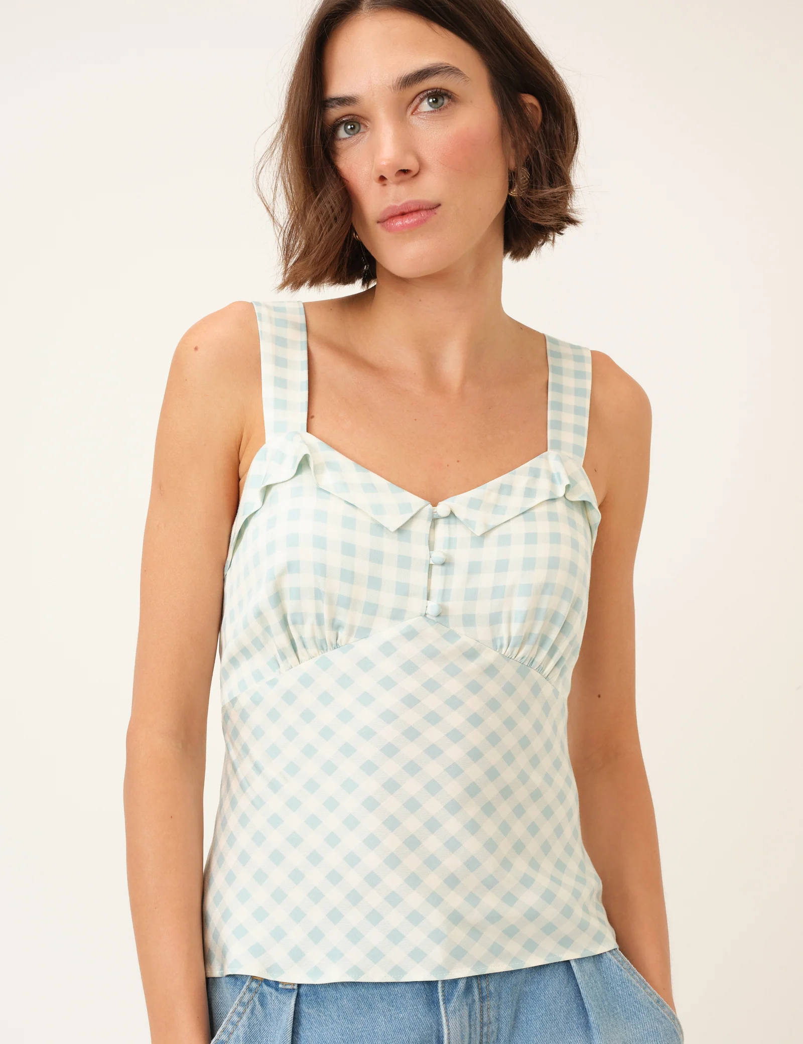 Blue Gingham Fitted Top - Image 3